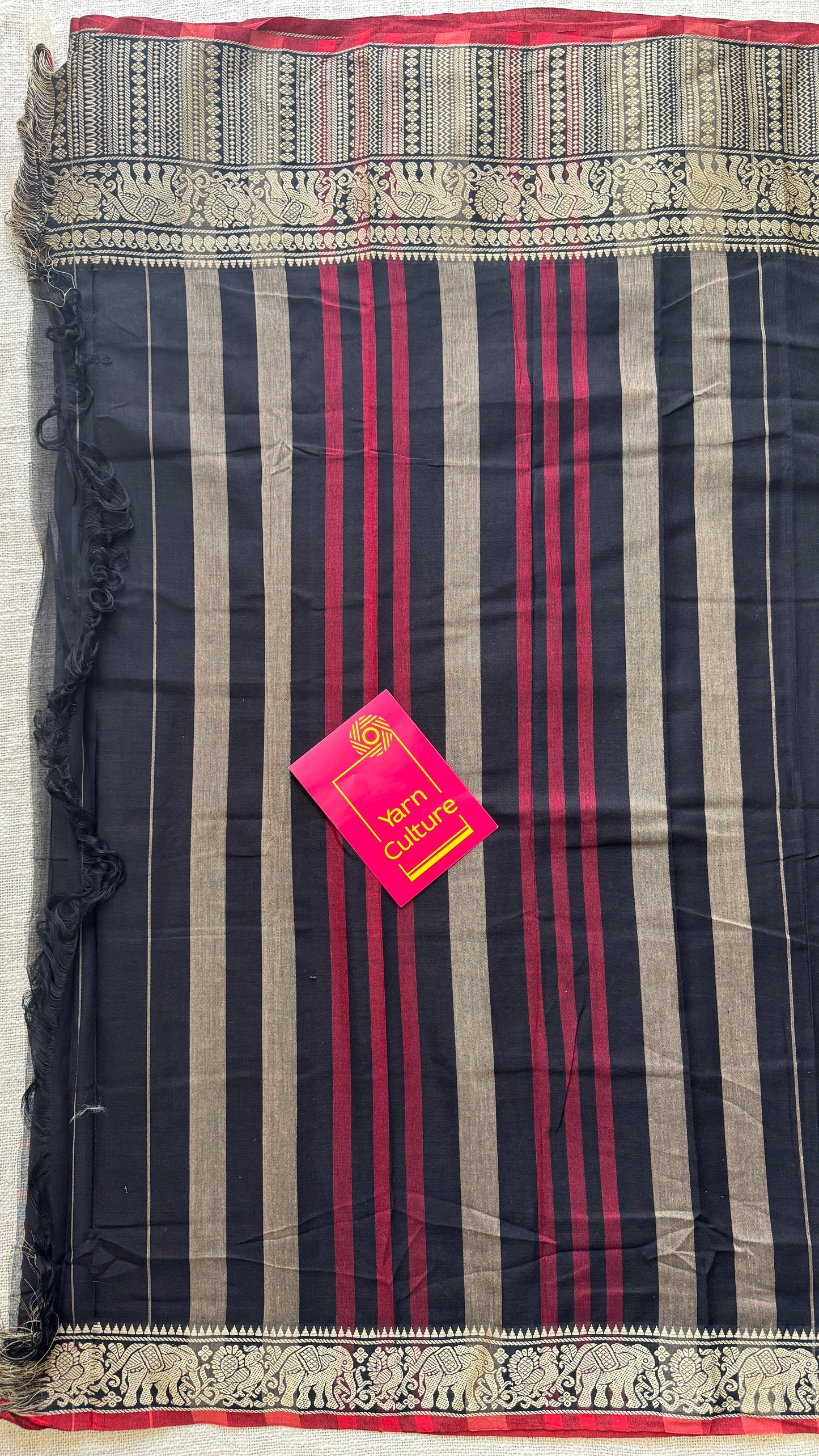 Black with Thread Motif Border - Premium Narayanpet Soft Cotton YCWOTDNP02
