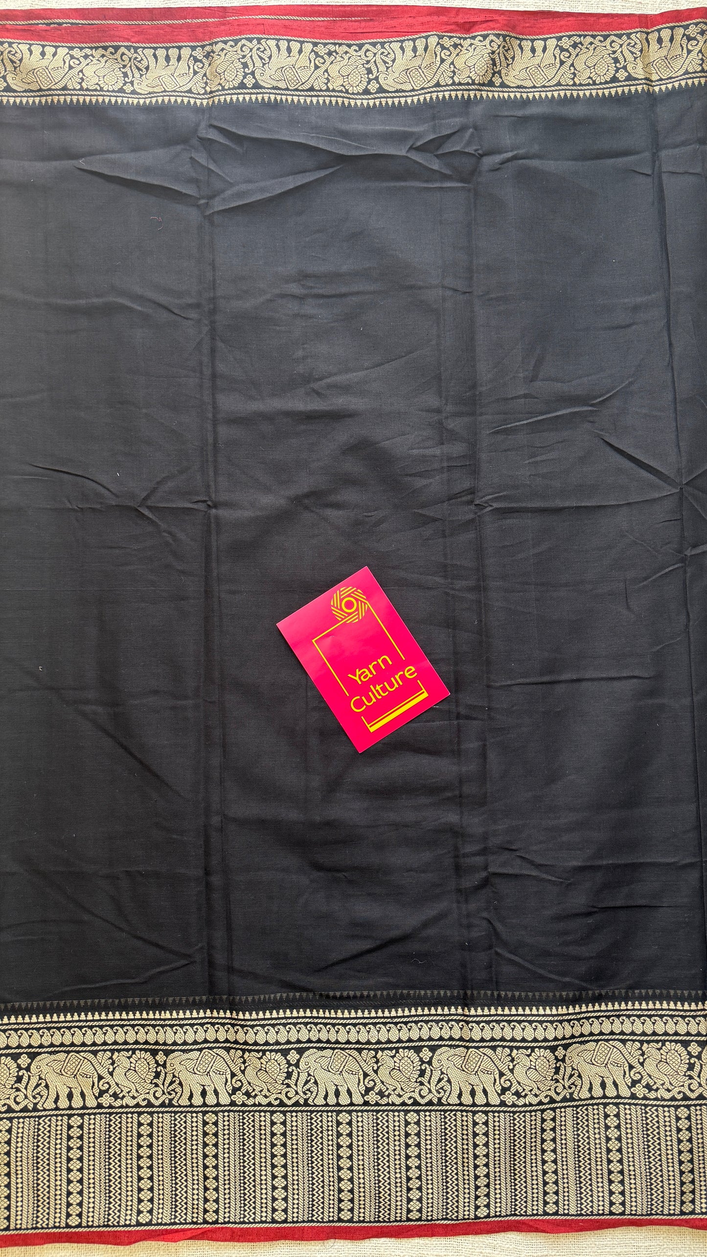 Black with Thread Motif Border - Premium Narayanpet Soft Cotton YCWOTDNP02