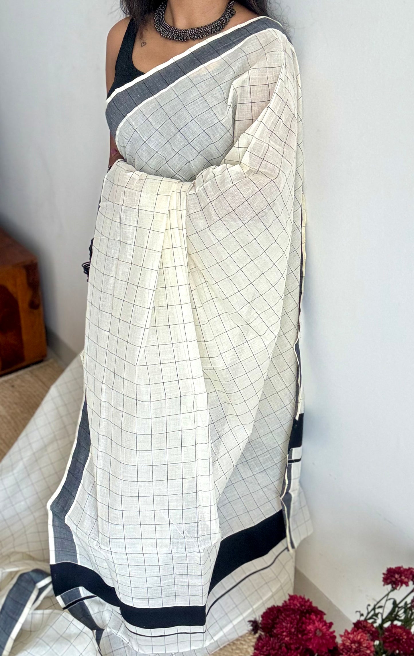 Ivory and black checks, kerala cotton - YCON25KCPC68
