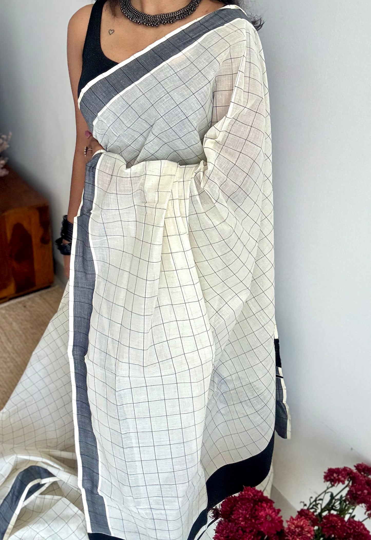 Ivory and black checks, kerala cotton - YCON25KCPC68