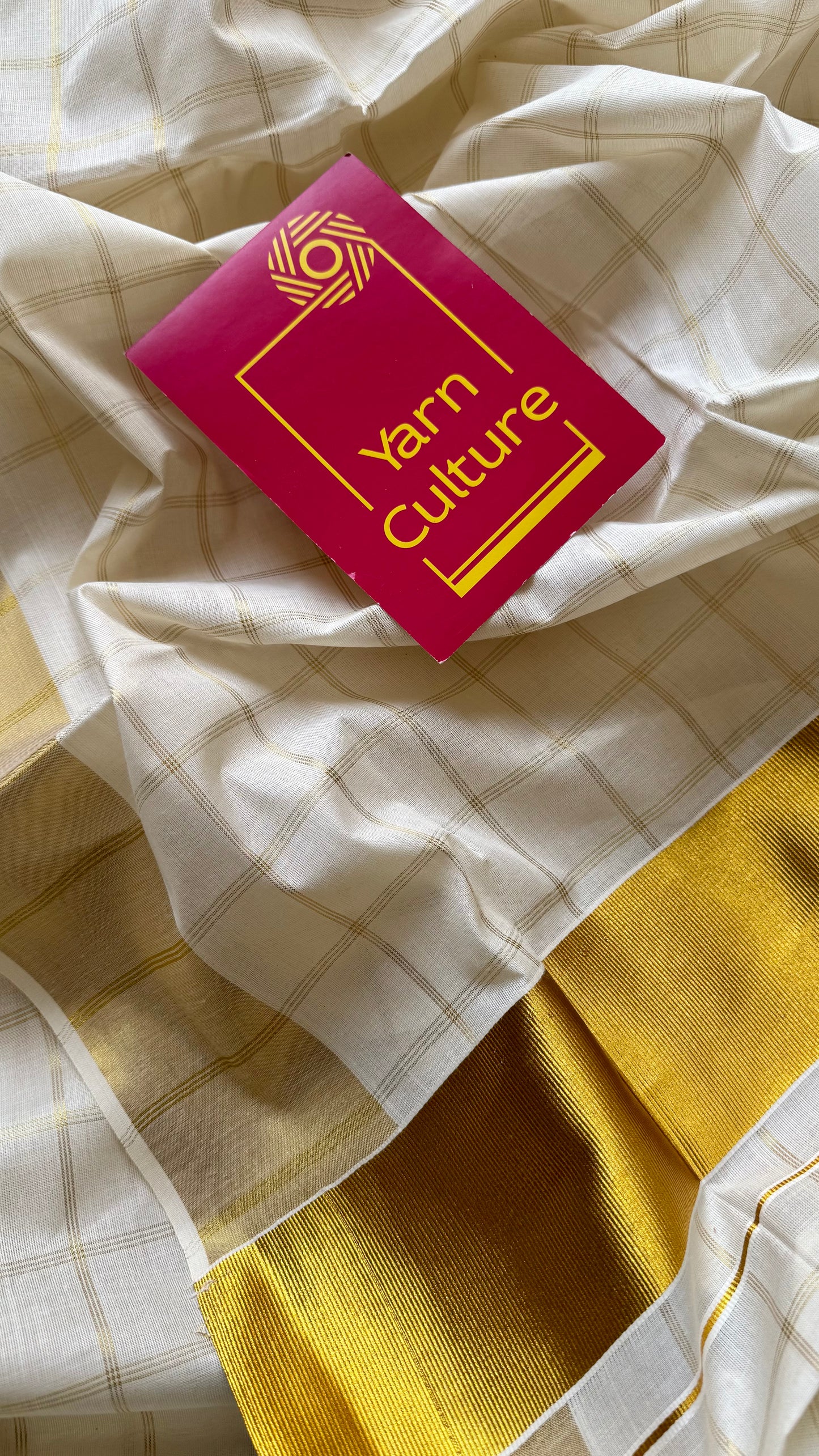 Ivory and gold checks, kerala tissue cotton - YCON25MC272