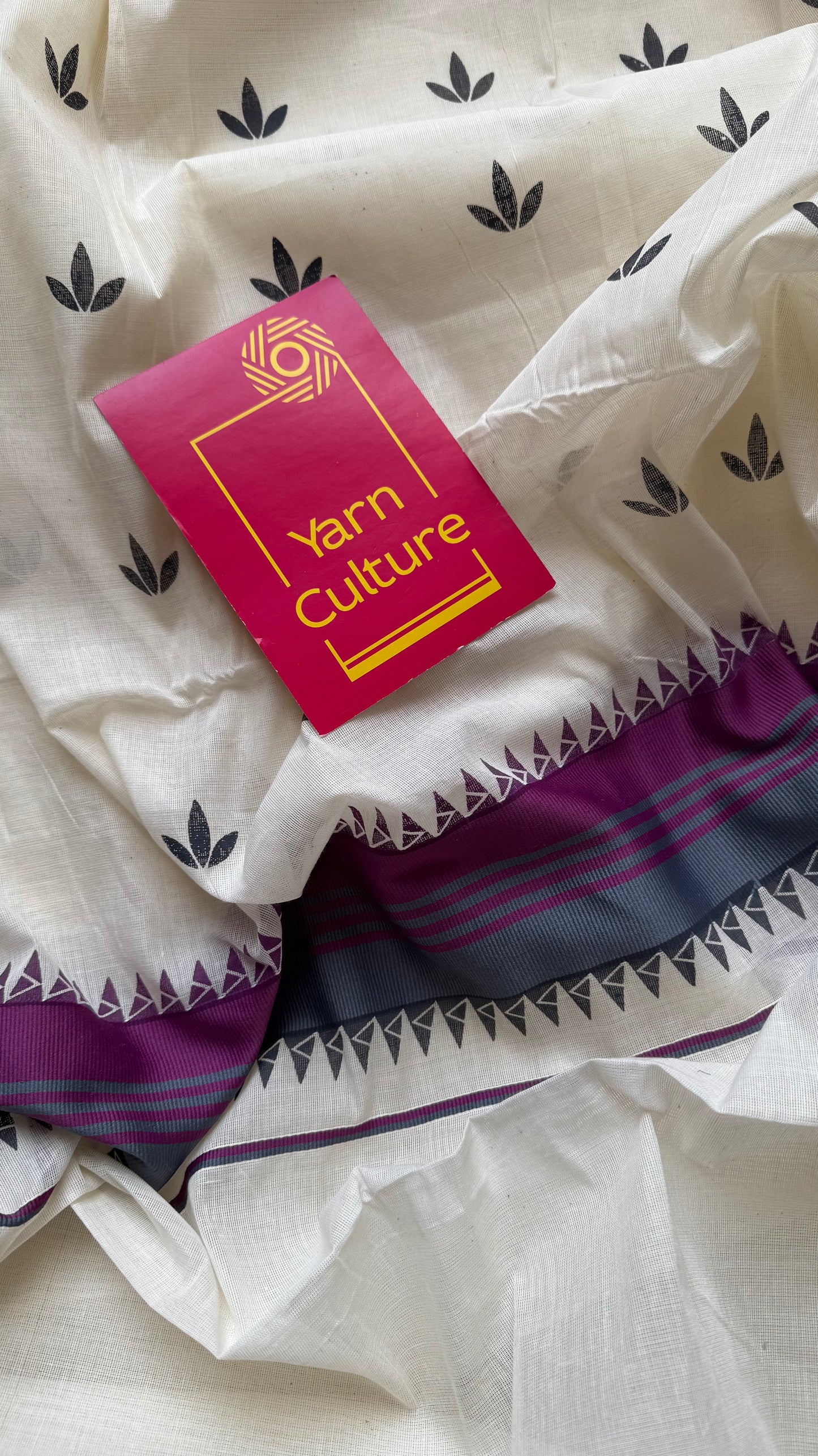 Ivory with purple border, floral pattern kerala cotton - YCON25KCP79