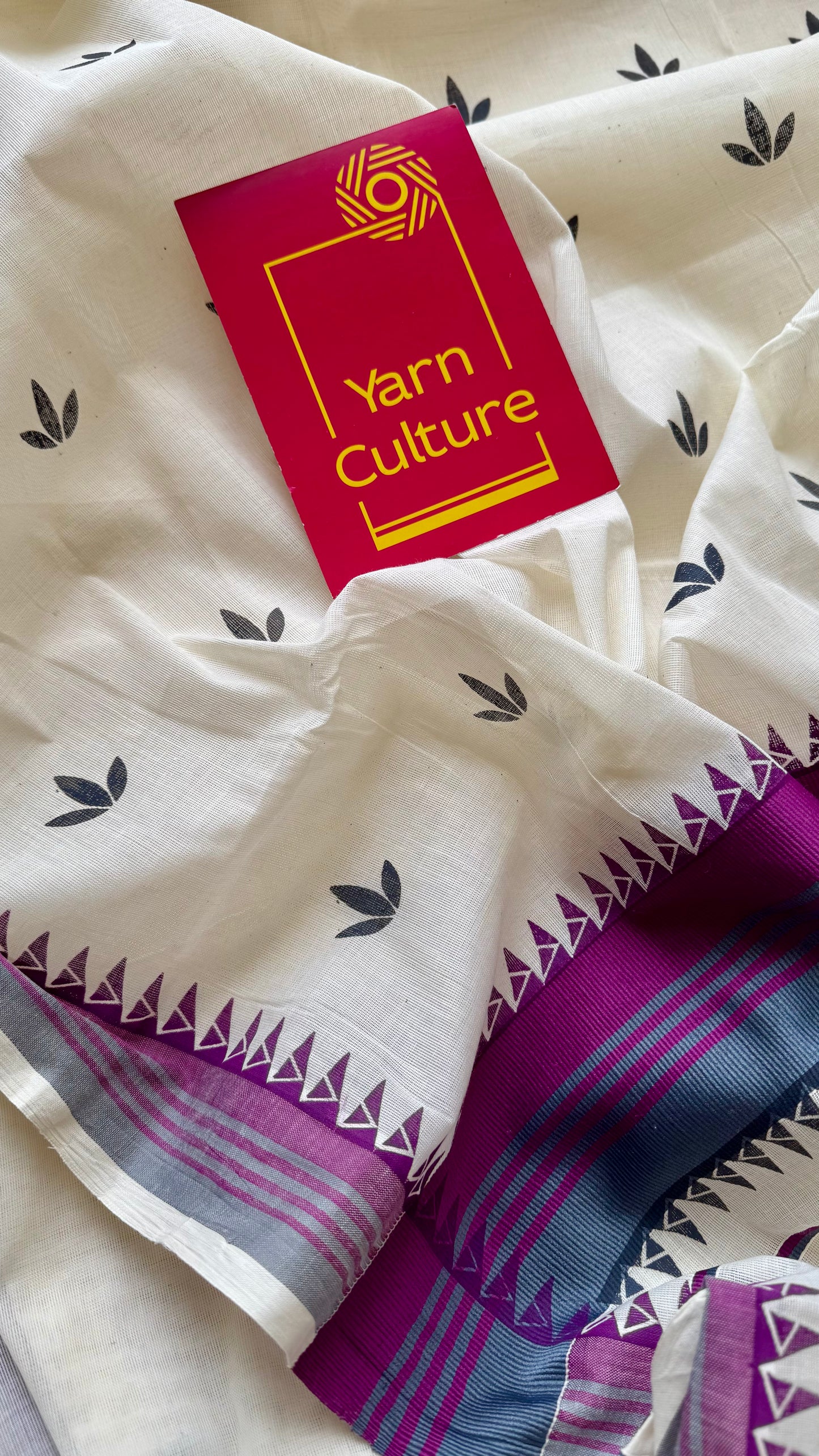 Ivory with purple border, floral pattern kerala cotton - YCON25KCP79