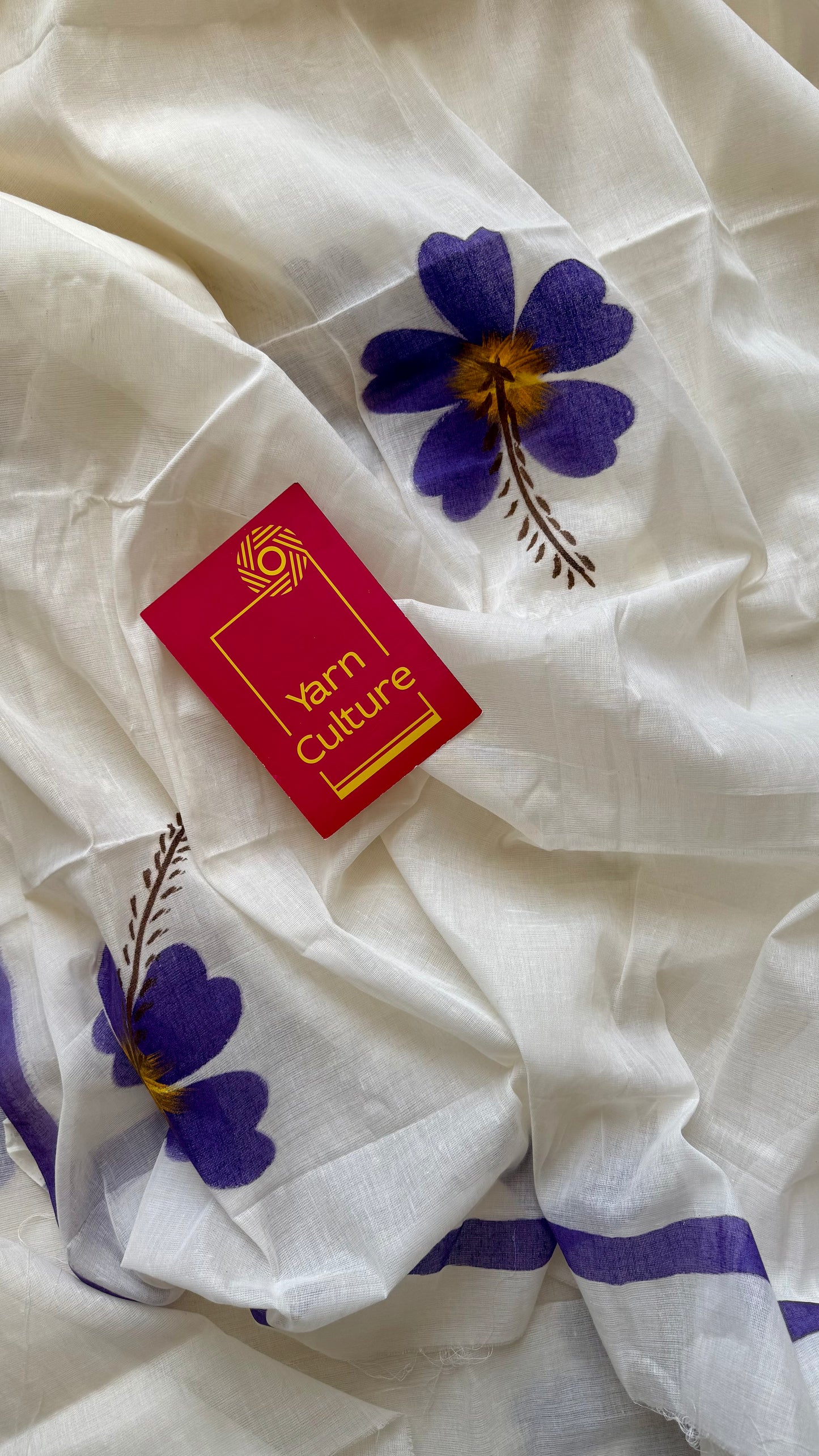 Ivory soft cotton with painted hibiscus flowers in violet - YCON25BCSC48