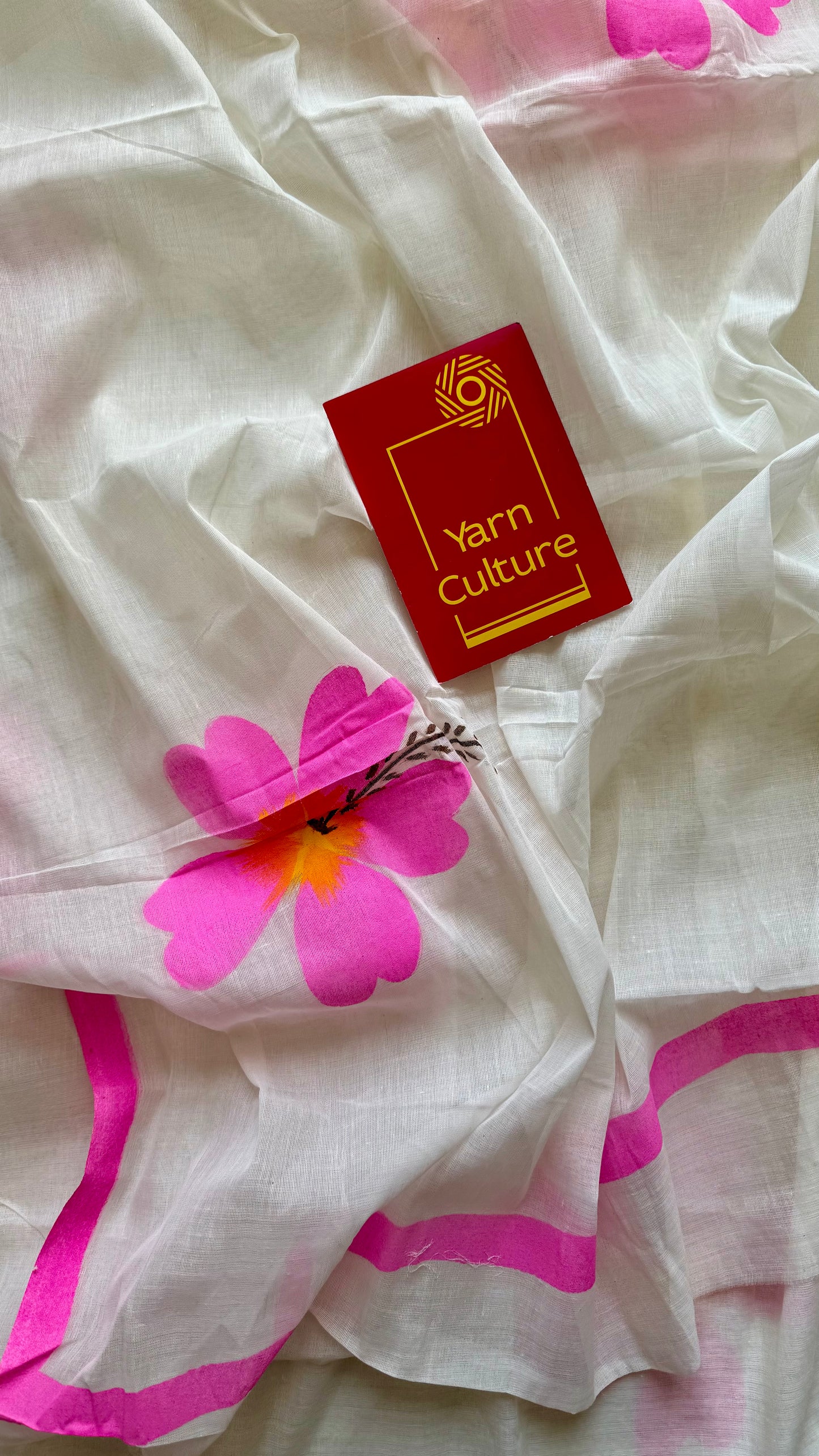 Ivory soft cotton with painted hibiscus flowers in bright pink - YCON25BCSC47