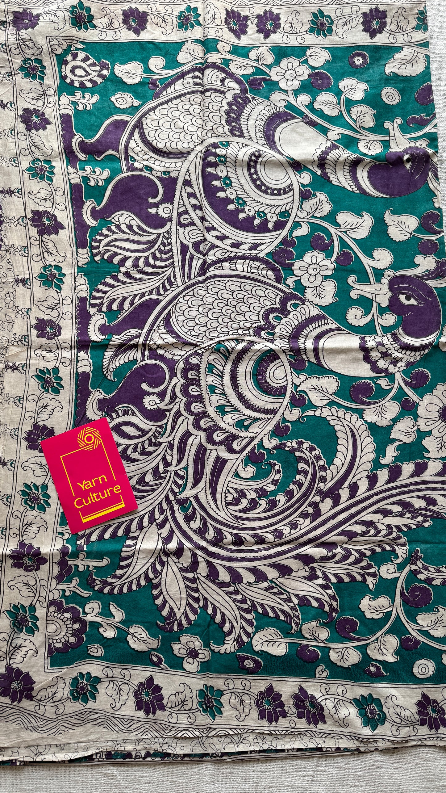 Violet kalamkari, cream floral vines, soft cotton YCWOTDK11