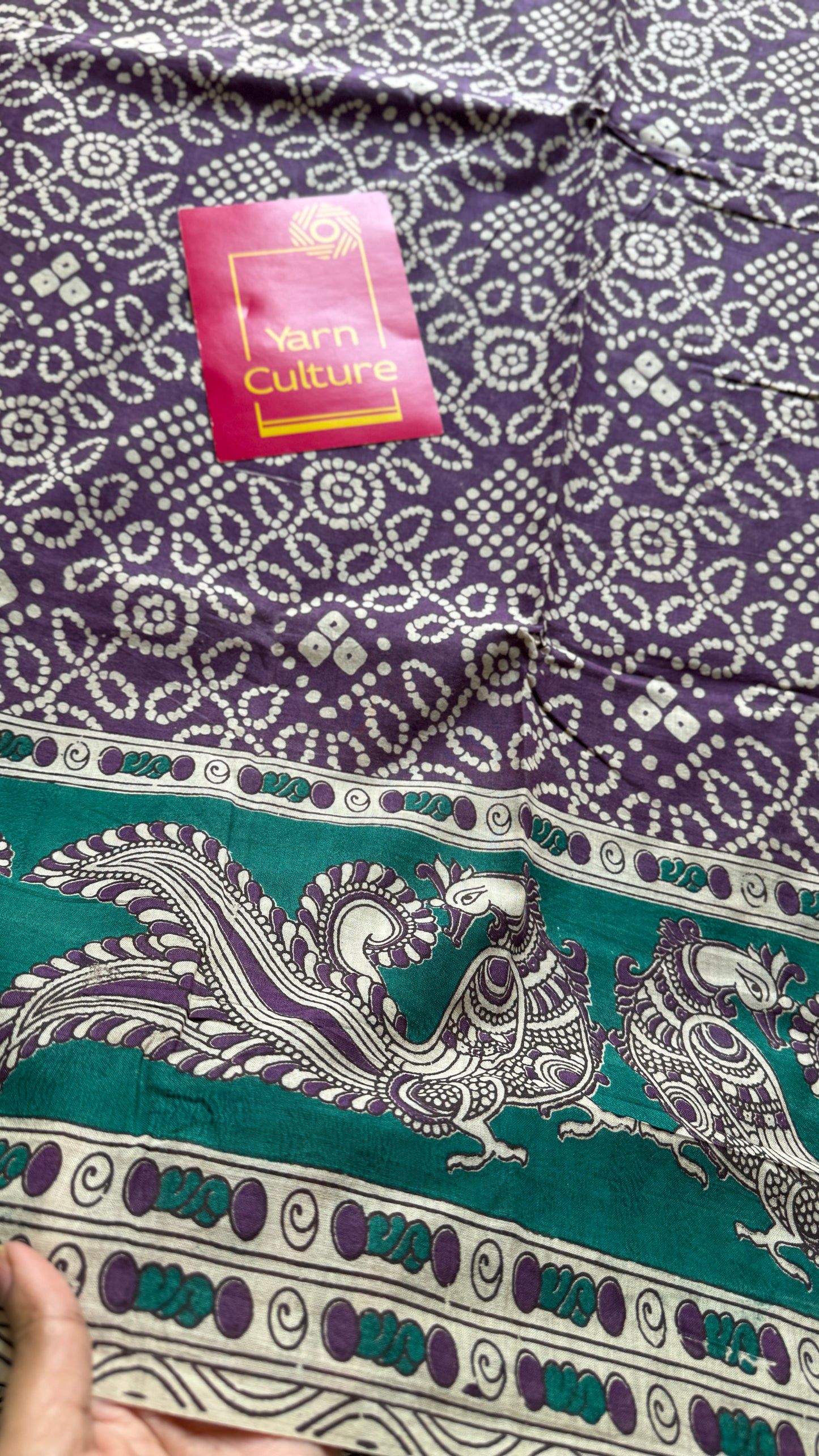 Violet kalamkari, cream floral vines, soft cotton YCWOTDK11