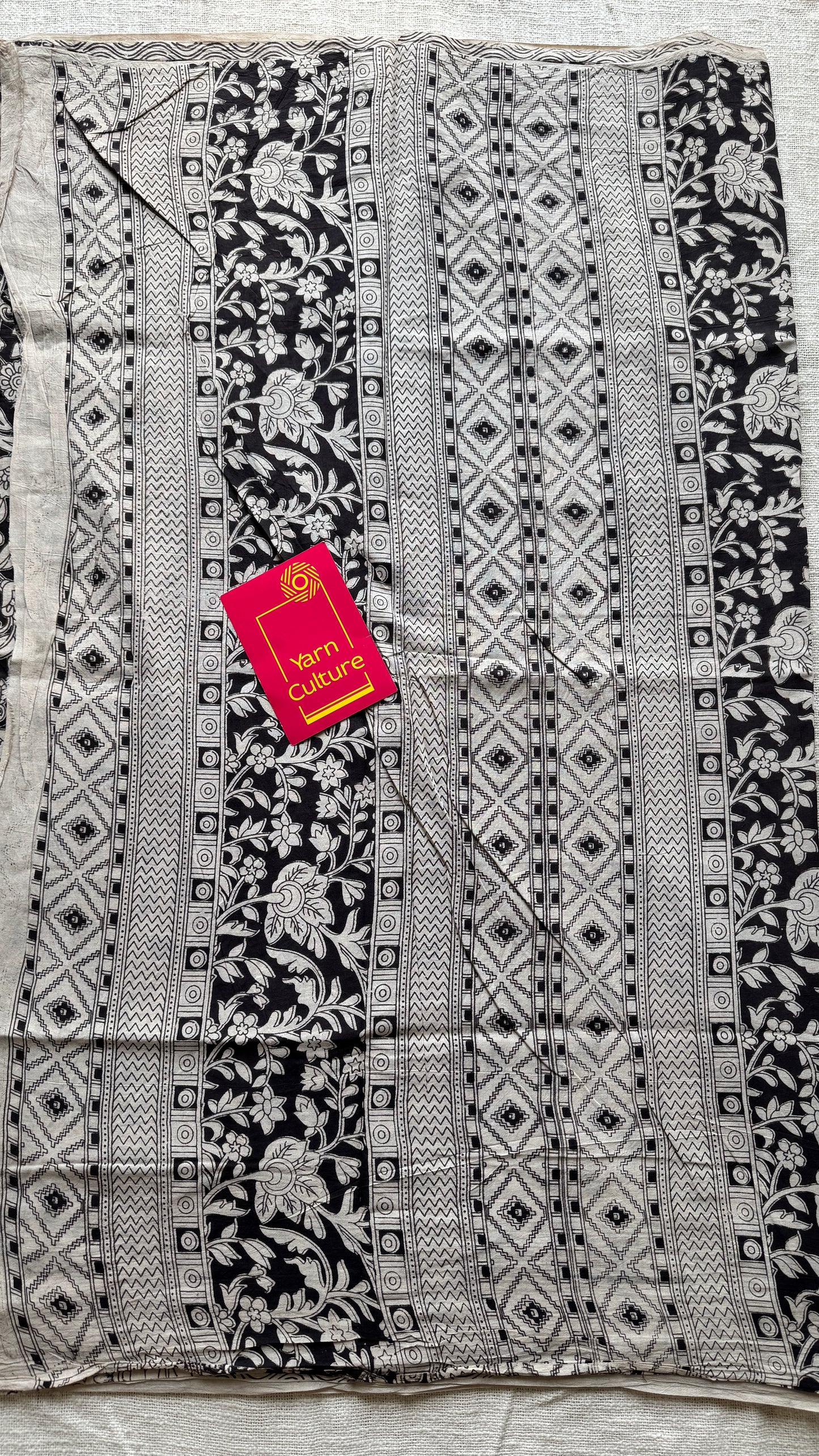 Black kalamkari, cream floral vines, soft cotton YCWOTDK10