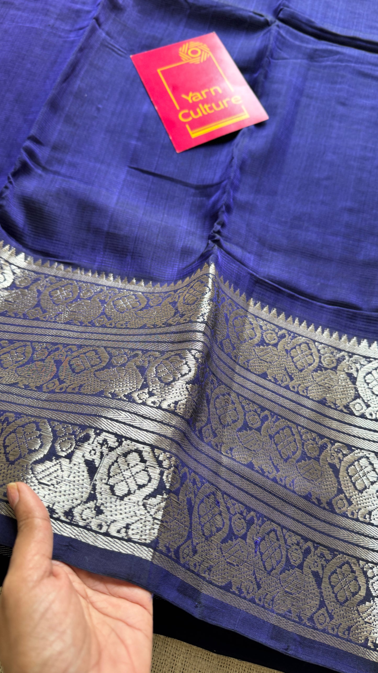 Violet with silver peacock woven zari border, mangalgiri silk cotton, handwoven, soft, light weight - YCWOTDMSCM02