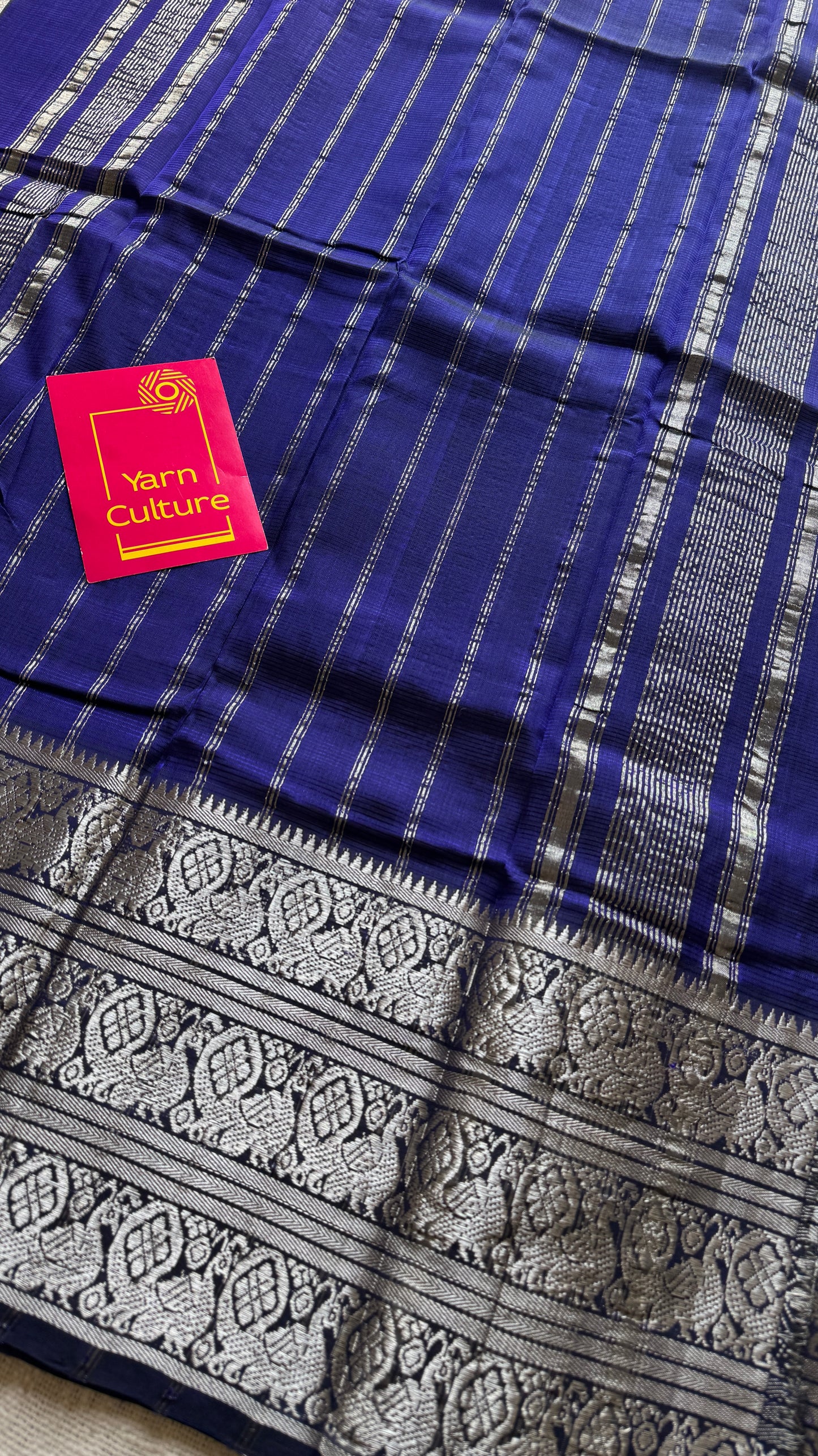 Violet with silver peacock woven zari border, mangalgiri silk cotton, handwoven, soft, light weight - YCWOTDMSCM02