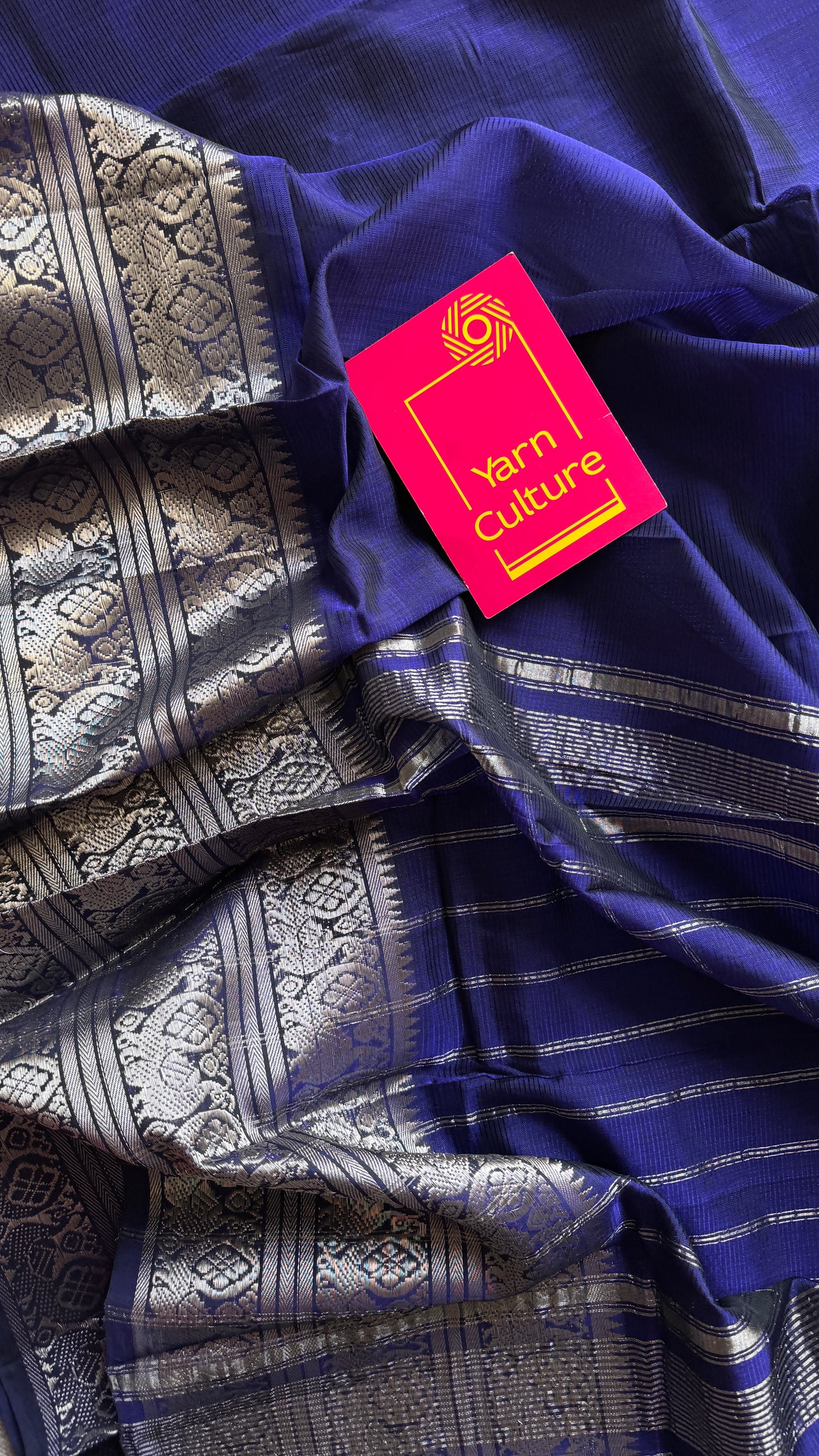 Violet with silver peacock woven zari border, mangalgiri silk cotton, handwoven, soft, light weight - YCWOTDMSCM02
