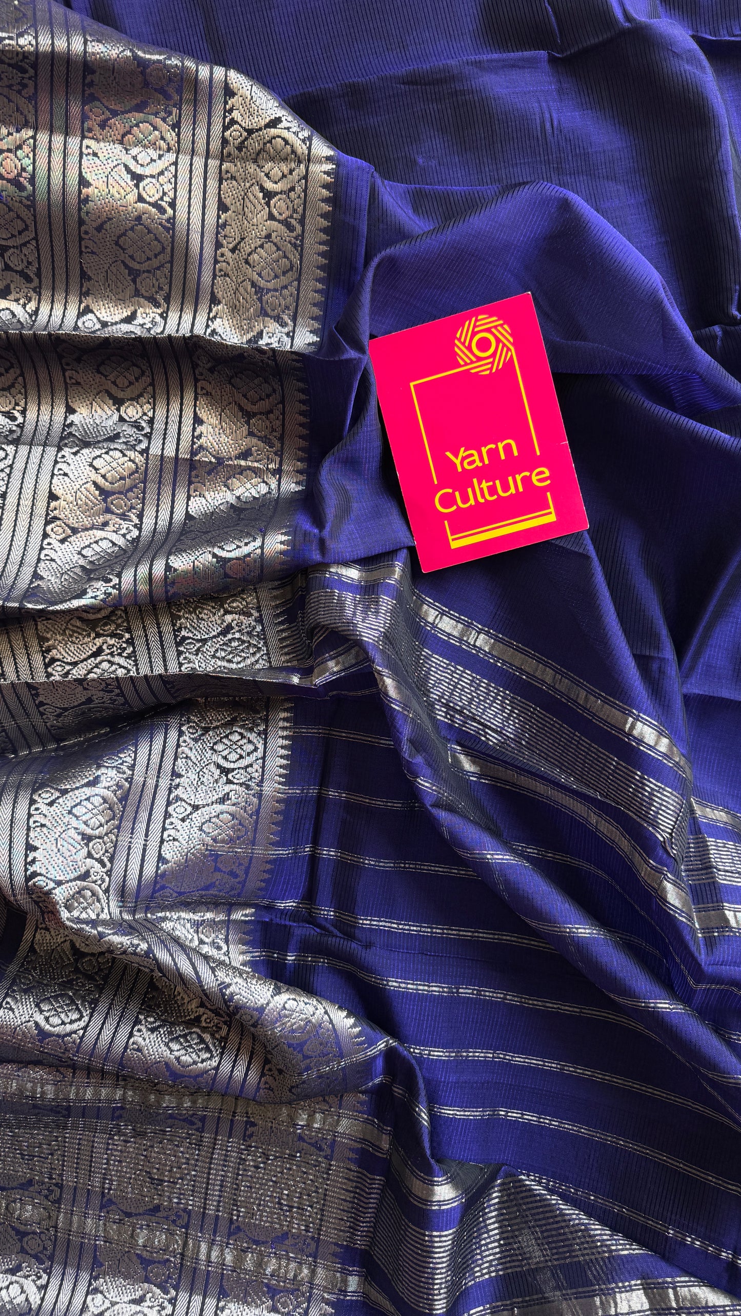 Violet with silver peacock woven zari border, mangalgiri silk cotton, handwoven, soft, light weight - YCWOTDMSCM02