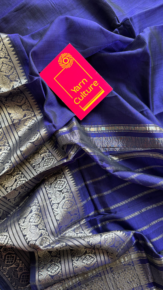 Violet with silver peacock woven zari border, mangalgiri silk cotton, handwoven, soft, light weight - YCWOTDMSCM02