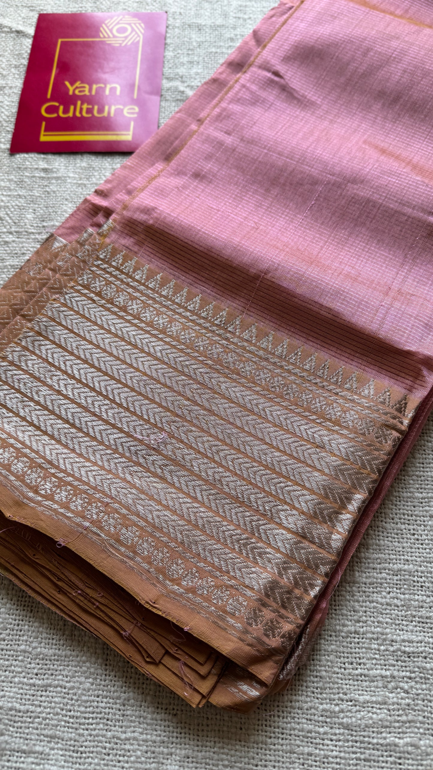 Peach pink with silver woven zari border, mangalgiri silk cotton, handwoven, soft, light weight- YCWOTDMSCM06