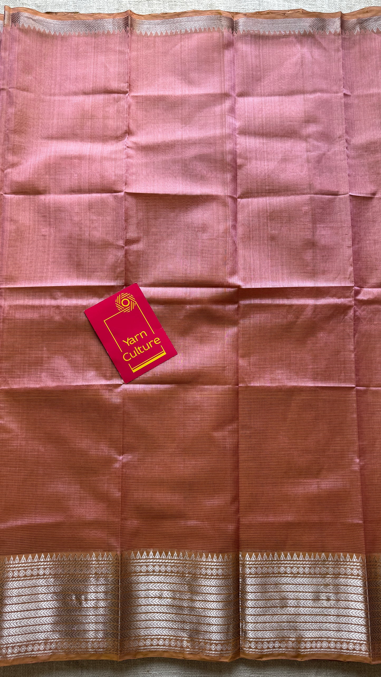 Peach pink with silver woven zari border, mangalgiri silk cotton, handwoven, soft, light weight- YCWOTDMSCM06