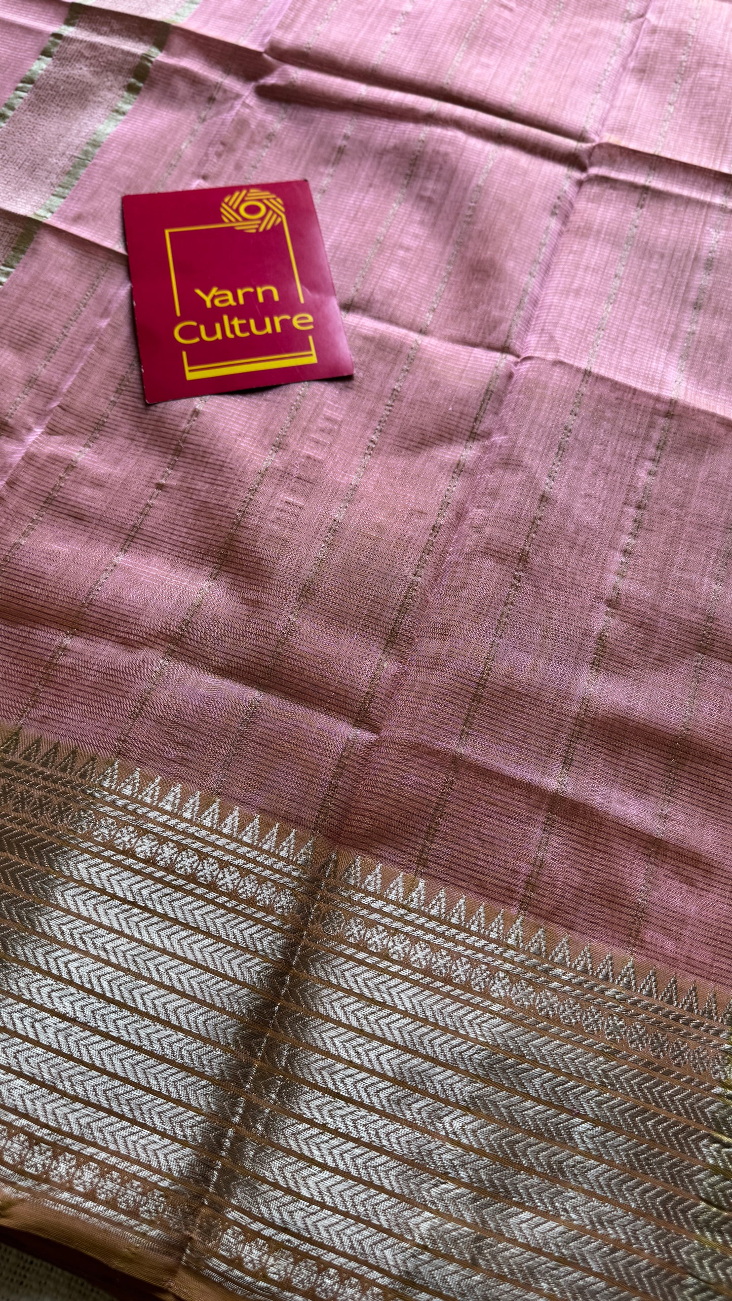 Peach pink with silver woven zari border, mangalgiri silk cotton, handwoven, soft, light weight- YCWOTDMSCM06