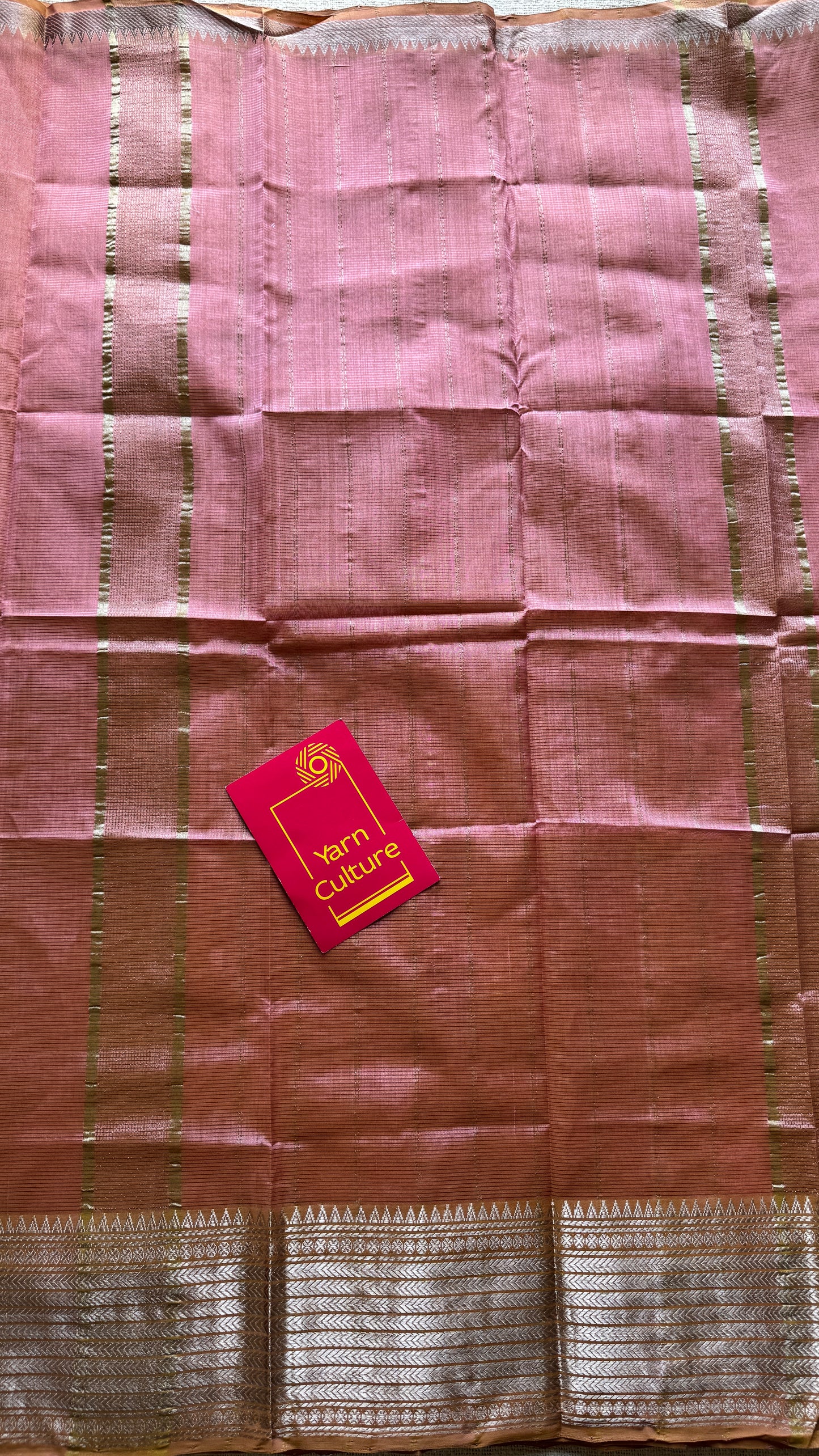 Peach pink with silver woven zari border, mangalgiri silk cotton, handwoven, soft, light weight- YCWOTDMSCM06