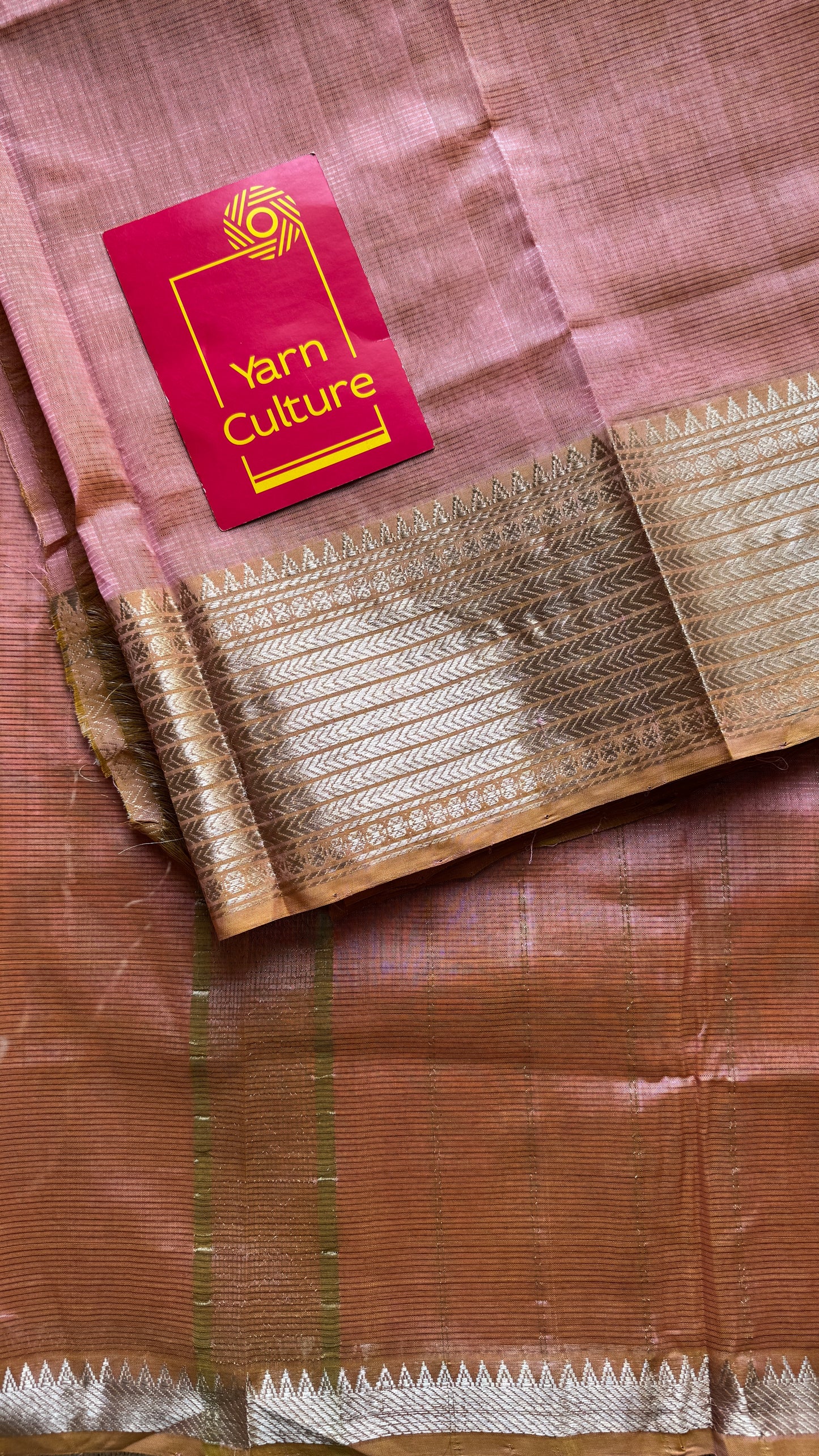 Peach pink with silver woven zari border, mangalgiri silk cotton, handwoven, soft, light weight- YCWOTDMSCM06