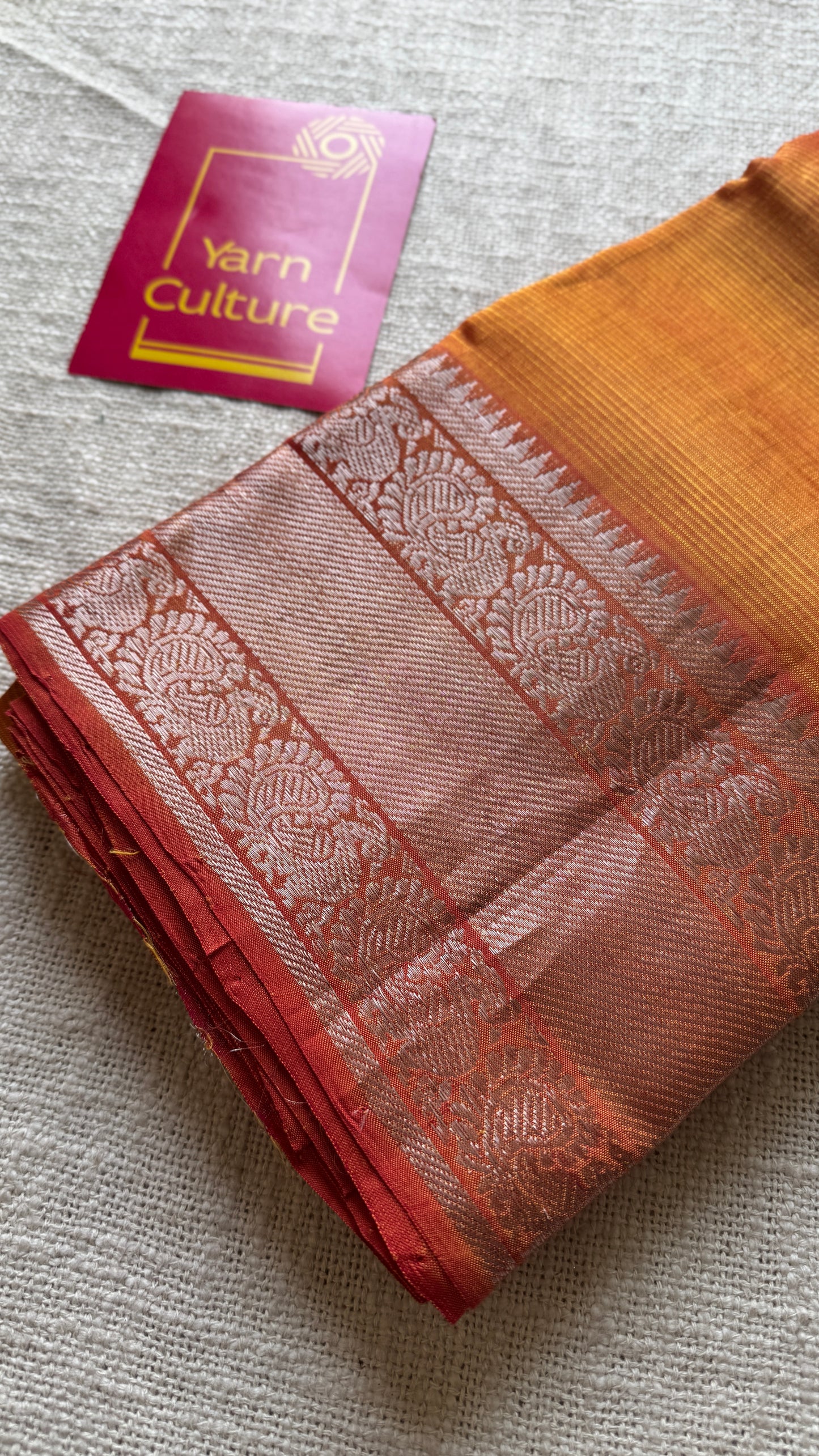 Light orange with silver peacock woven zari border, mangalgiri silk cotton, handwoven, soft, light weight- YCWOTDMSCM05