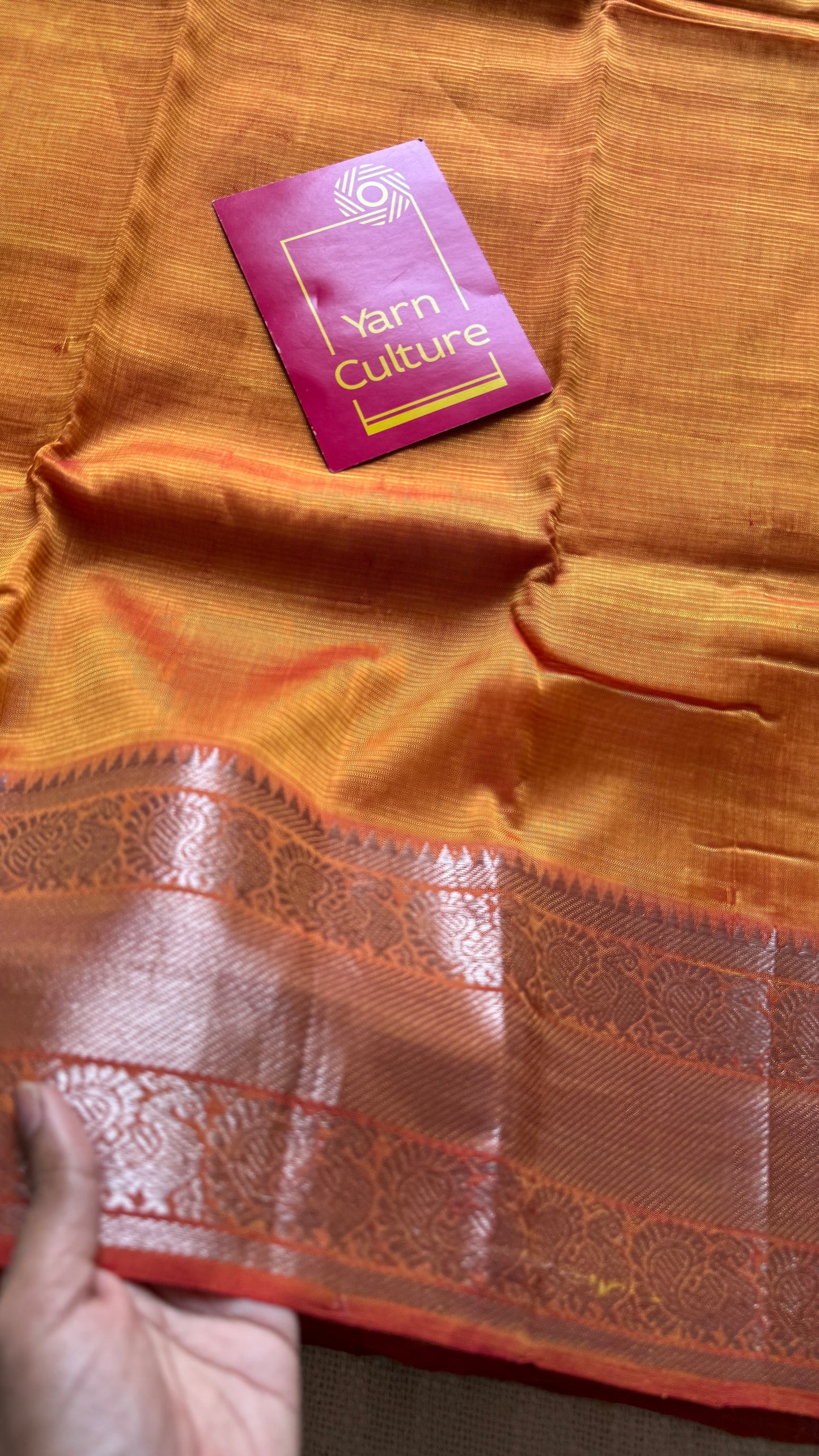 Light orange with silver peacock woven zari border, mangalgiri silk cotton, handwoven, soft, light weight- YCWOTDMSCM05