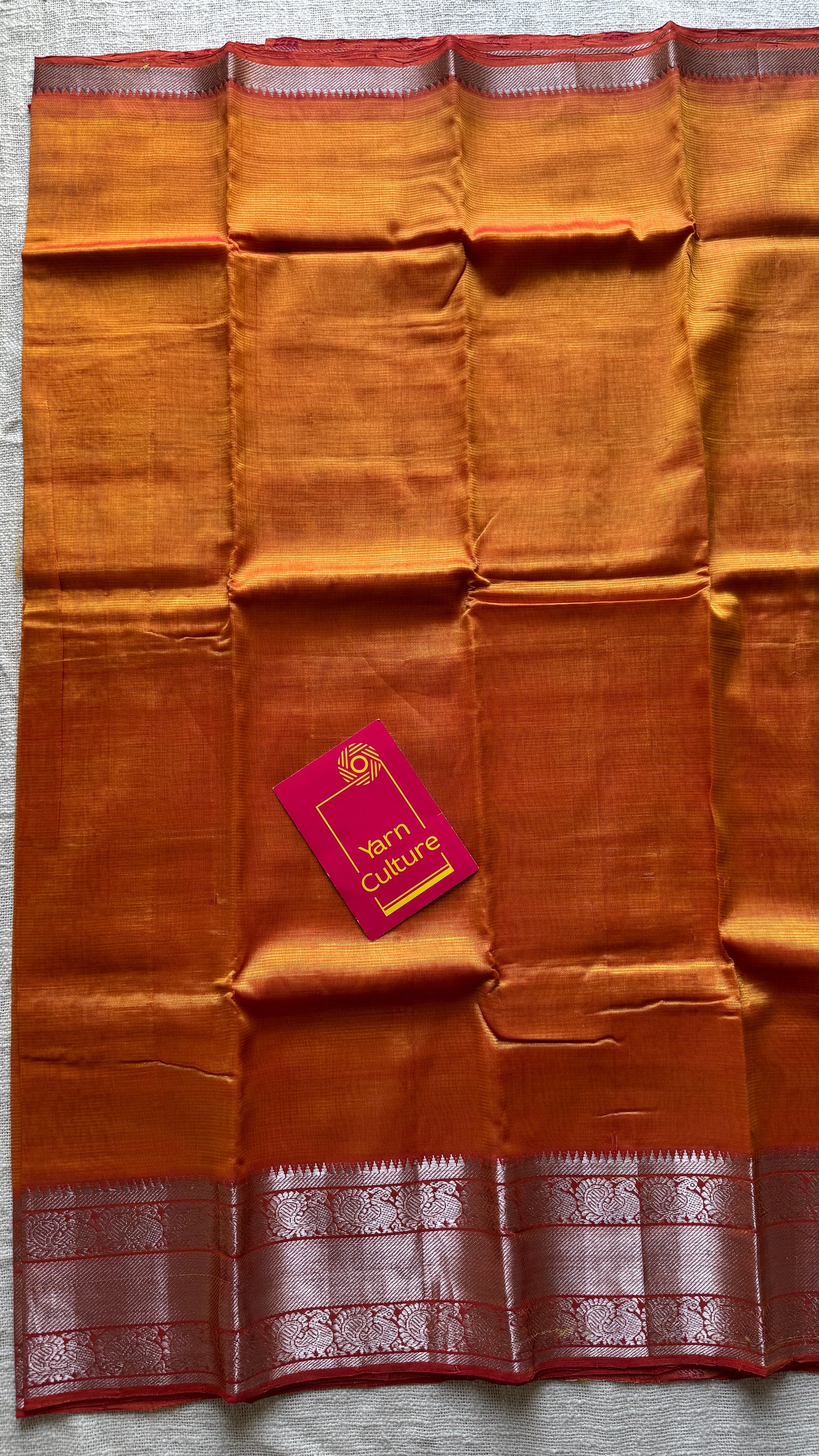 Light orange with silver peacock woven zari border, mangalgiri silk cotton, handwoven, soft, light weight- YCWOTDMSCM05