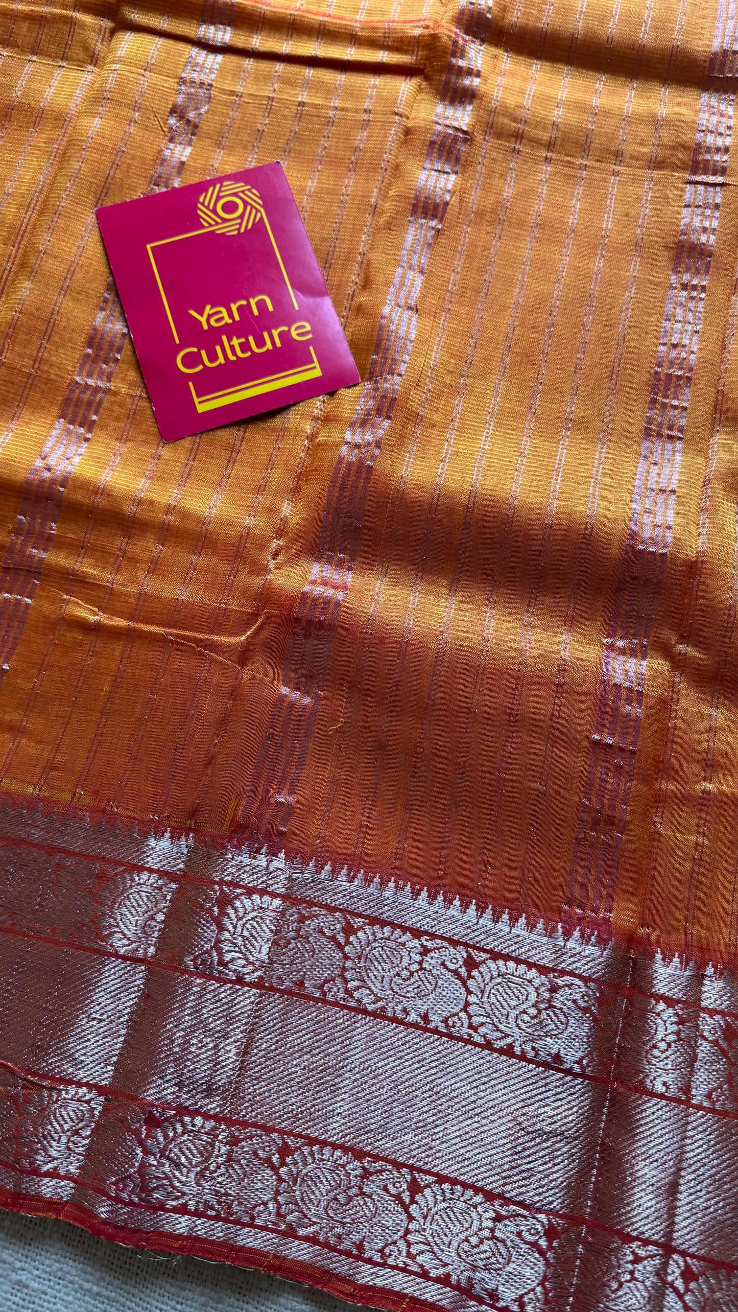 Light orange with silver peacock woven zari border, mangalgiri silk cotton, handwoven, soft, light weight- YCWOTDMSCM05