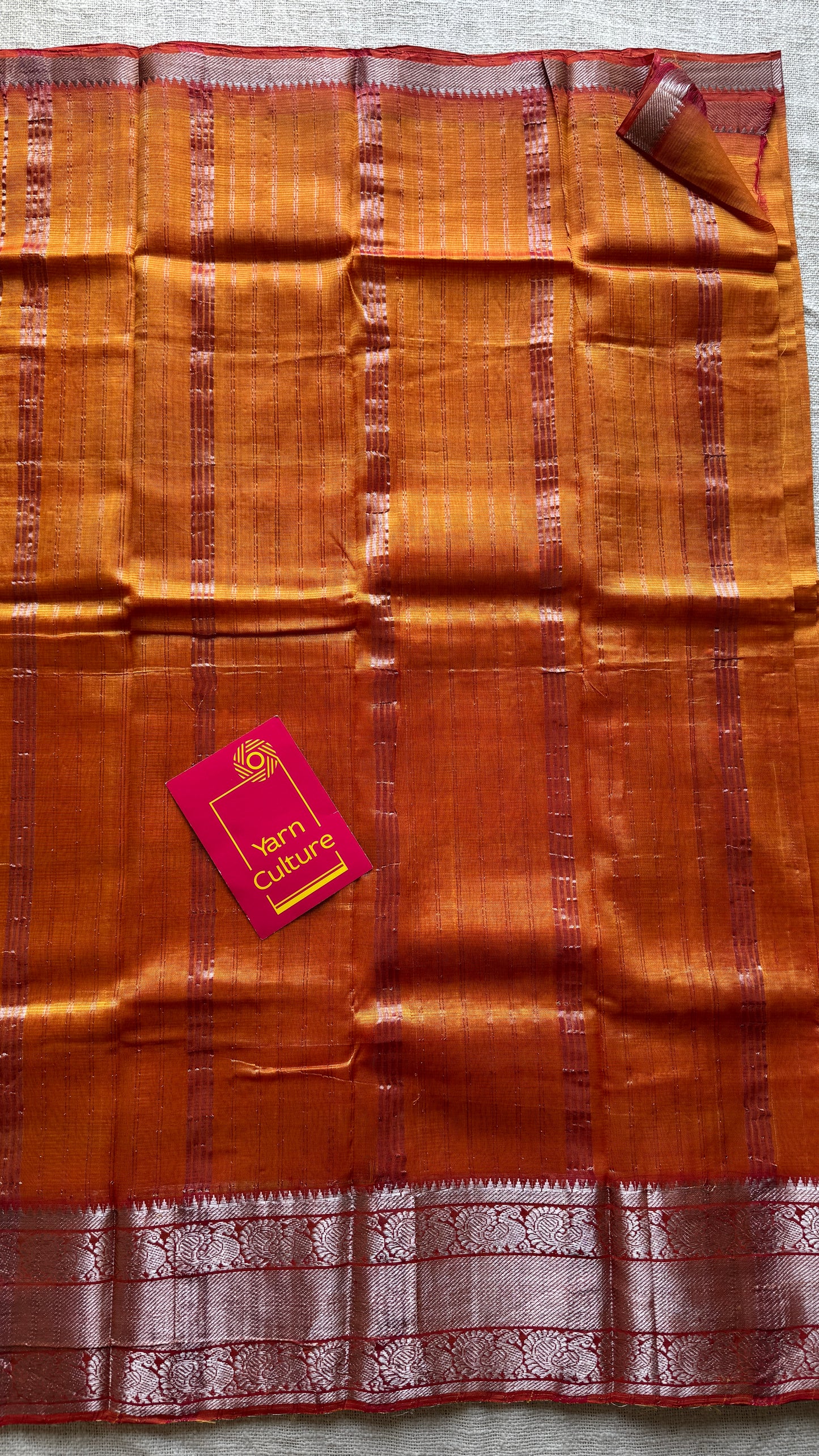Light orange with silver peacock woven zari border, mangalgiri silk cotton, handwoven, soft, light weight- YCWOTDMSCM05