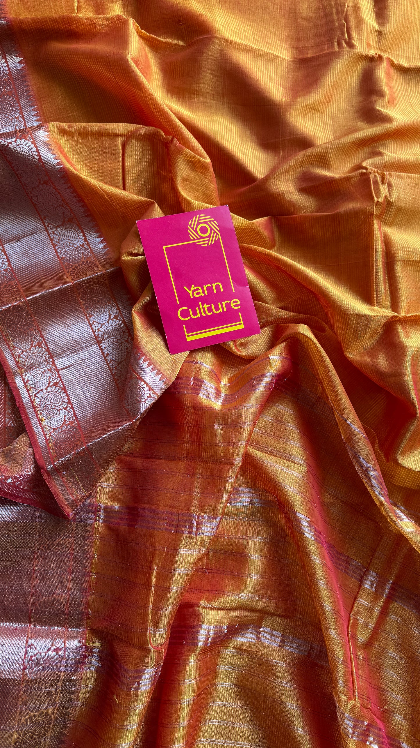 Light orange with silver peacock woven zari border, mangalgiri silk cotton, handwoven, soft, light weight- YCWOTDMSCM05