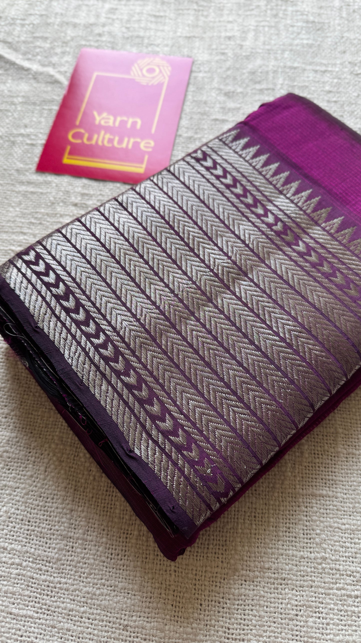 Purple pink (vadamalli) with silver woven zari border, mangalgiri silk cotton, handwoven, soft, light weight- YCWOTDMSCM07