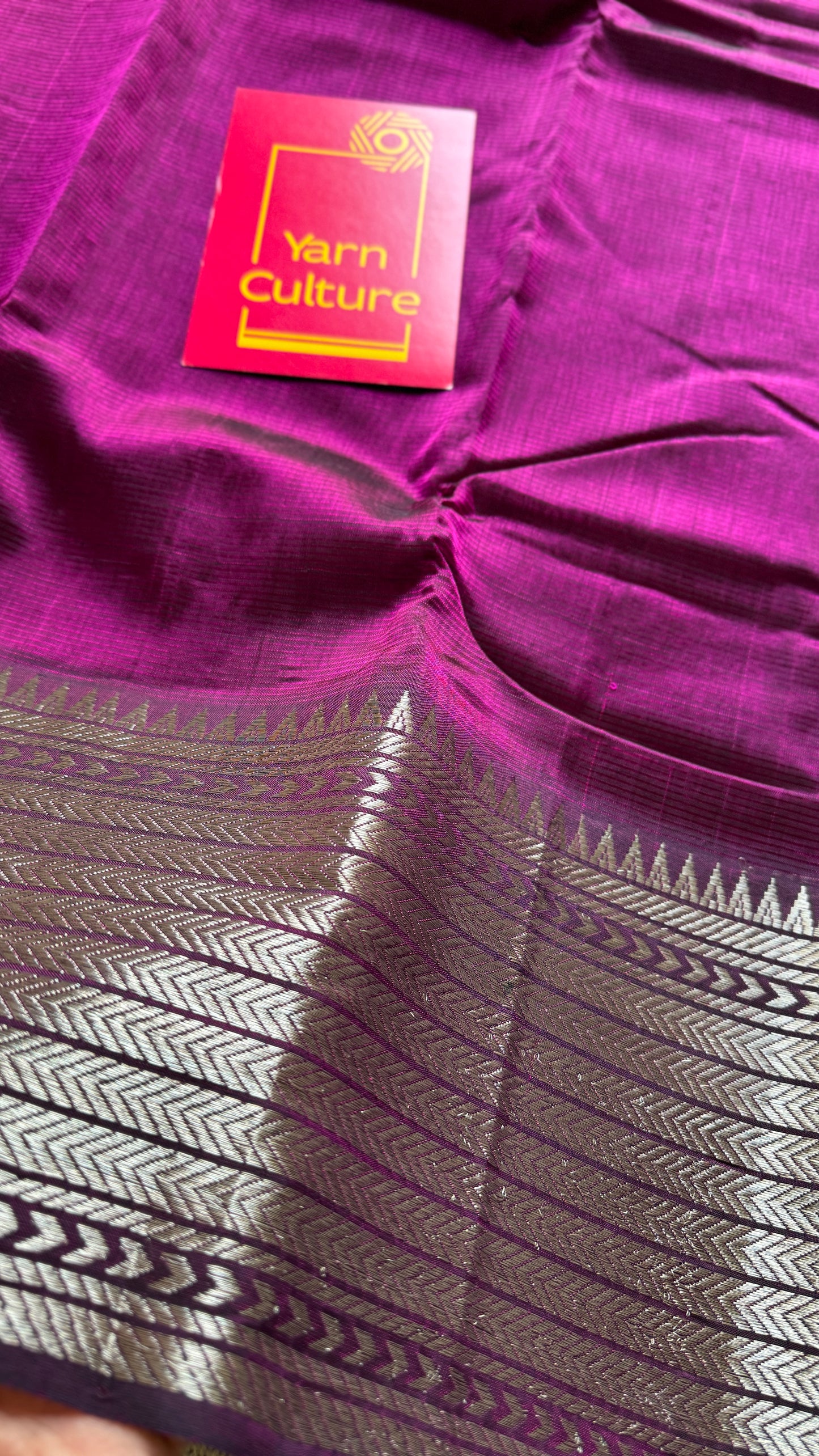 Purple pink (vadamalli) with silver woven zari border, mangalgiri silk cotton, handwoven, soft, light weight- YCWOTDMSCM07