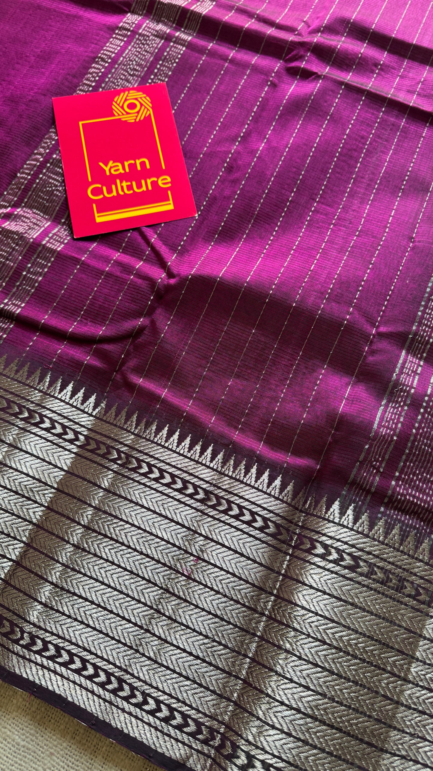 Purple pink (vadamalli) with silver woven zari border, mangalgiri silk cotton, handwoven, soft, light weight- YCWOTDMSCM07