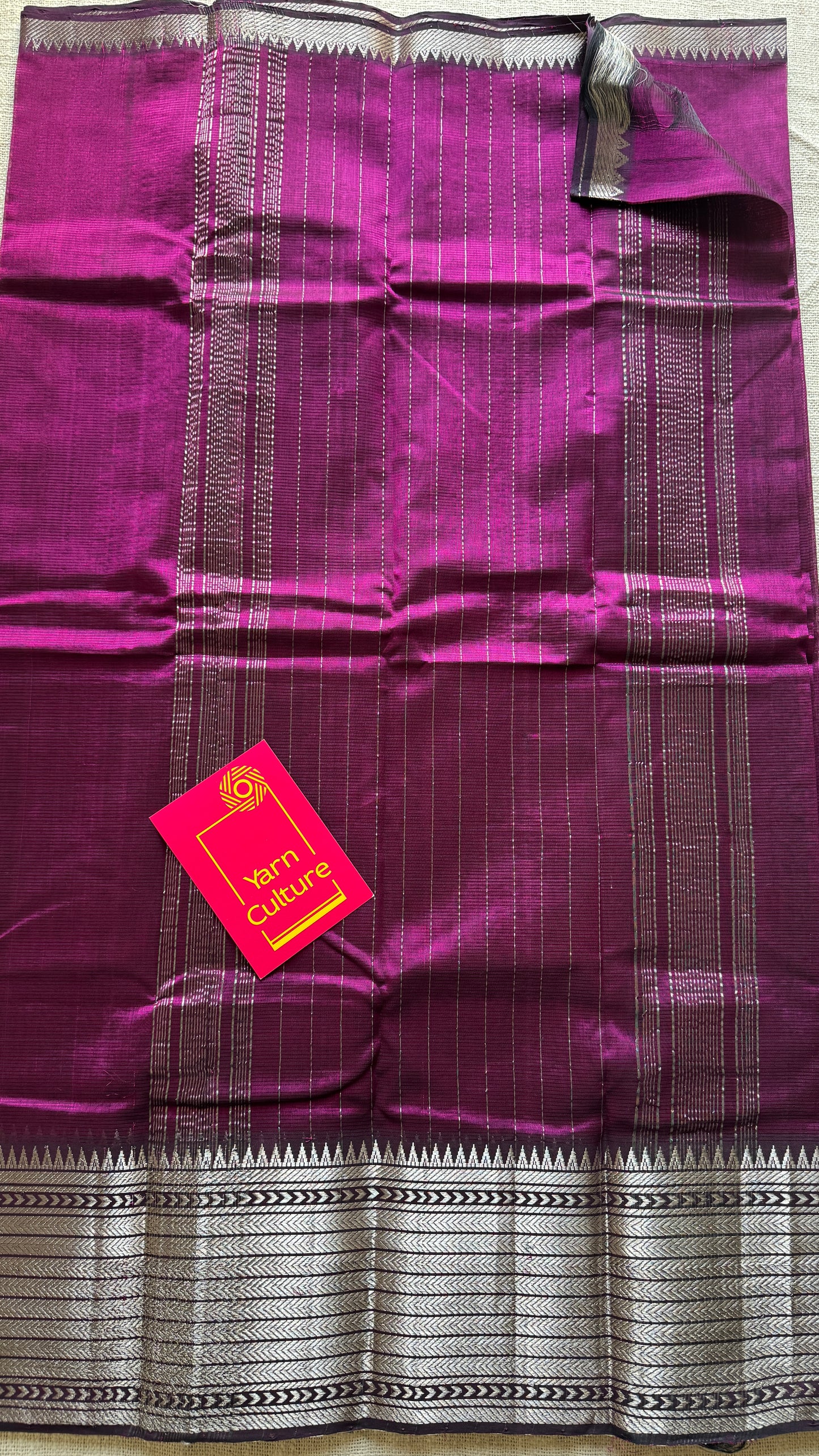 Purple pink (vadamalli) with silver woven zari border, mangalgiri silk cotton, handwoven, soft, light weight- YCWOTDMSCM07