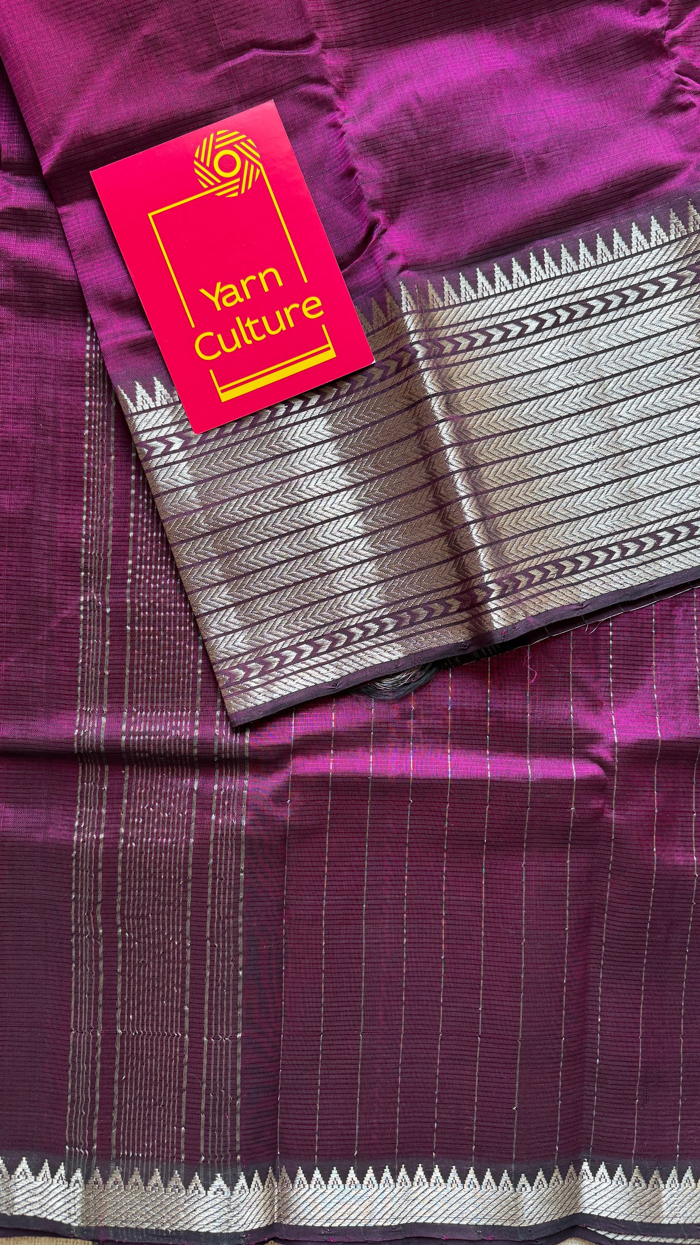 Purple pink (vadamalli) with silver woven zari border, mangalgiri silk cotton, handwoven, soft, light weight- YCWOTDMSCM07