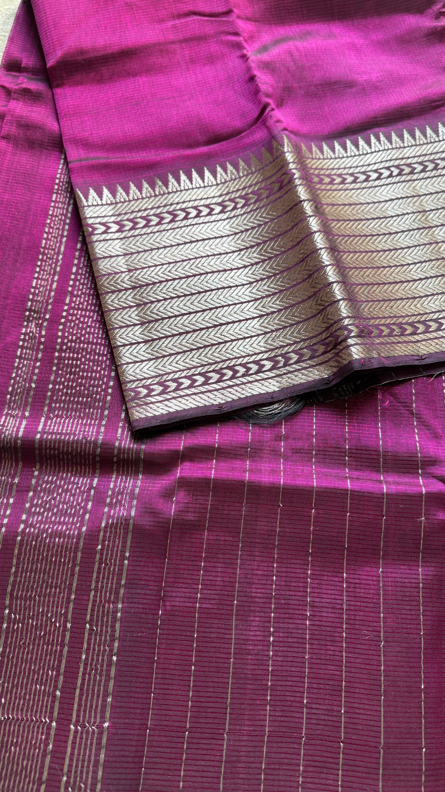 Purple pink (vadamalli) with silver woven zari border, mangalgiri silk cotton, handwoven, soft, light weight- YCWOTDMSCM07