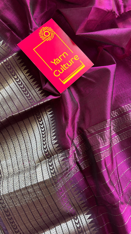 Purple pink (vadamalli) with silver woven zari border, mangalgiri silk cotton, handwoven, soft, light weight- YCWOTDMSCM07