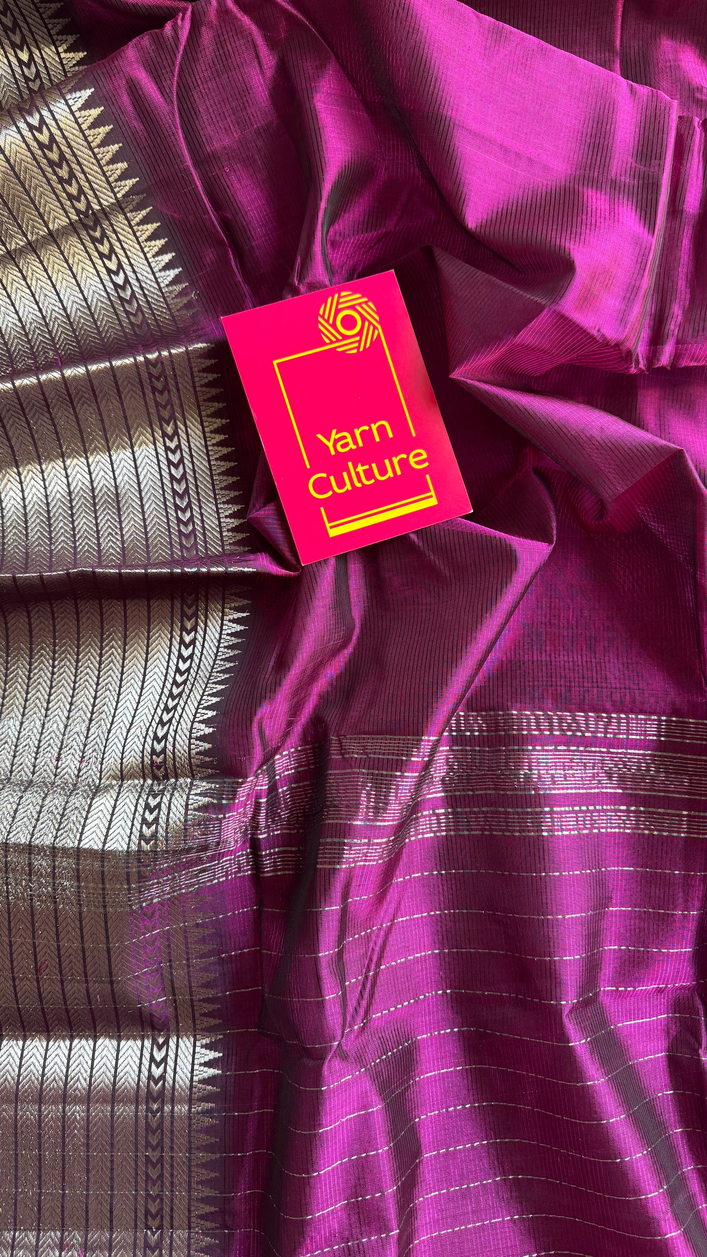 Purple pink (vadamalli) with silver woven zari border, mangalgiri silk cotton, handwoven, soft, light weight- YCWOTDMSCM07