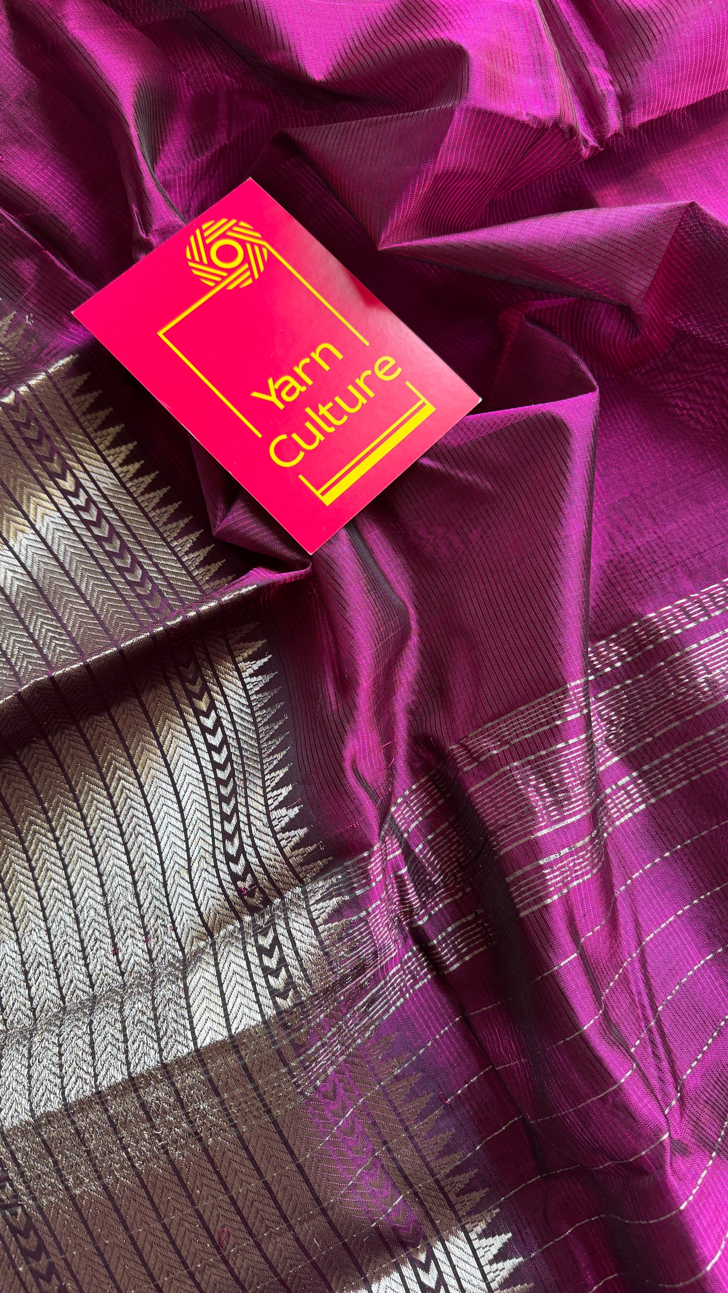 Purple pink (vadamalli) with silver woven zari border, mangalgiri silk cotton, handwoven, soft, light weight- YCWOTDMSCM07