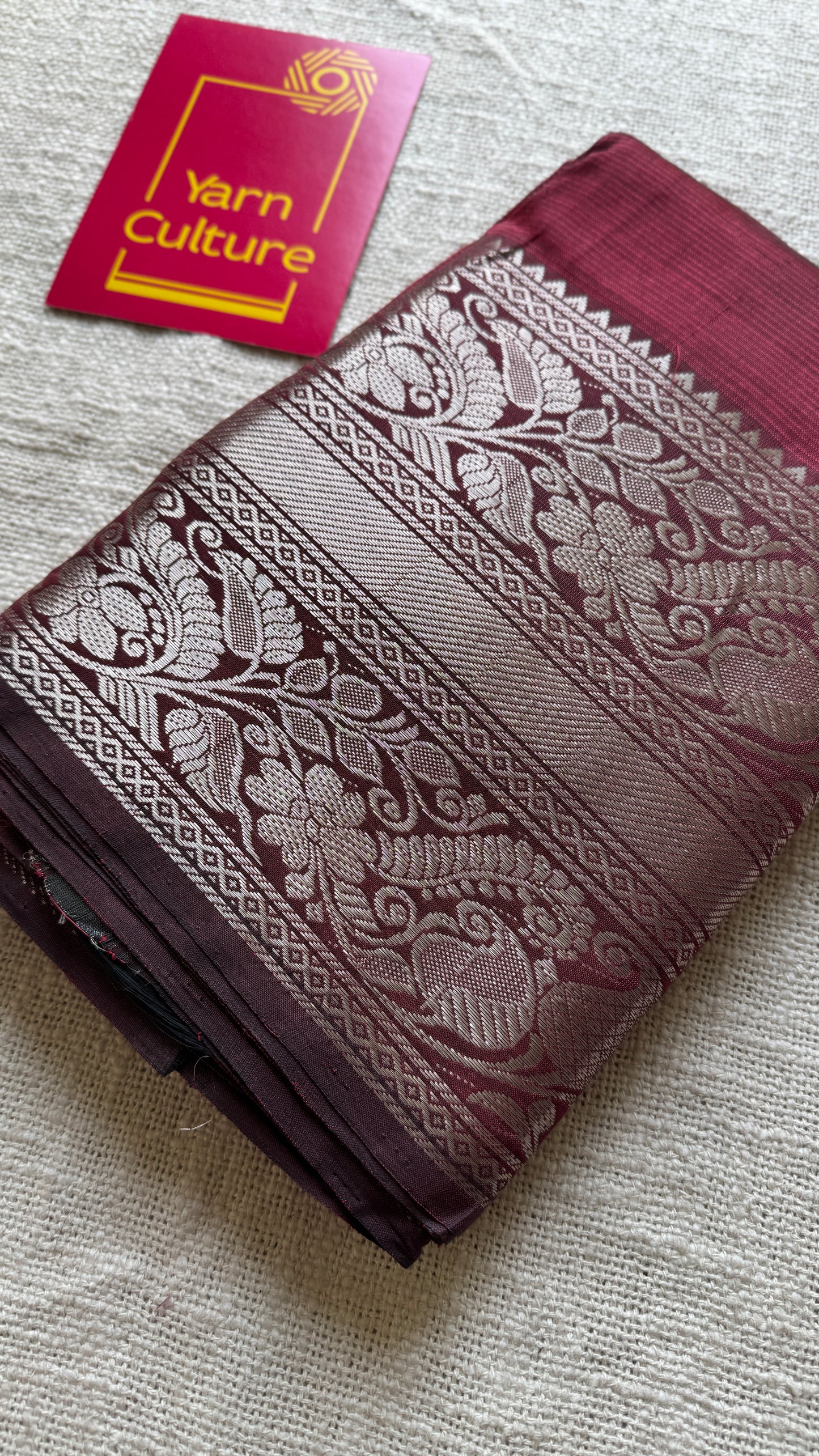 Maroon with silver peacock and floral woven zari border, mangalgiri silk cotton, handwoven, soft, light weight- YCWOTDMSCM03
