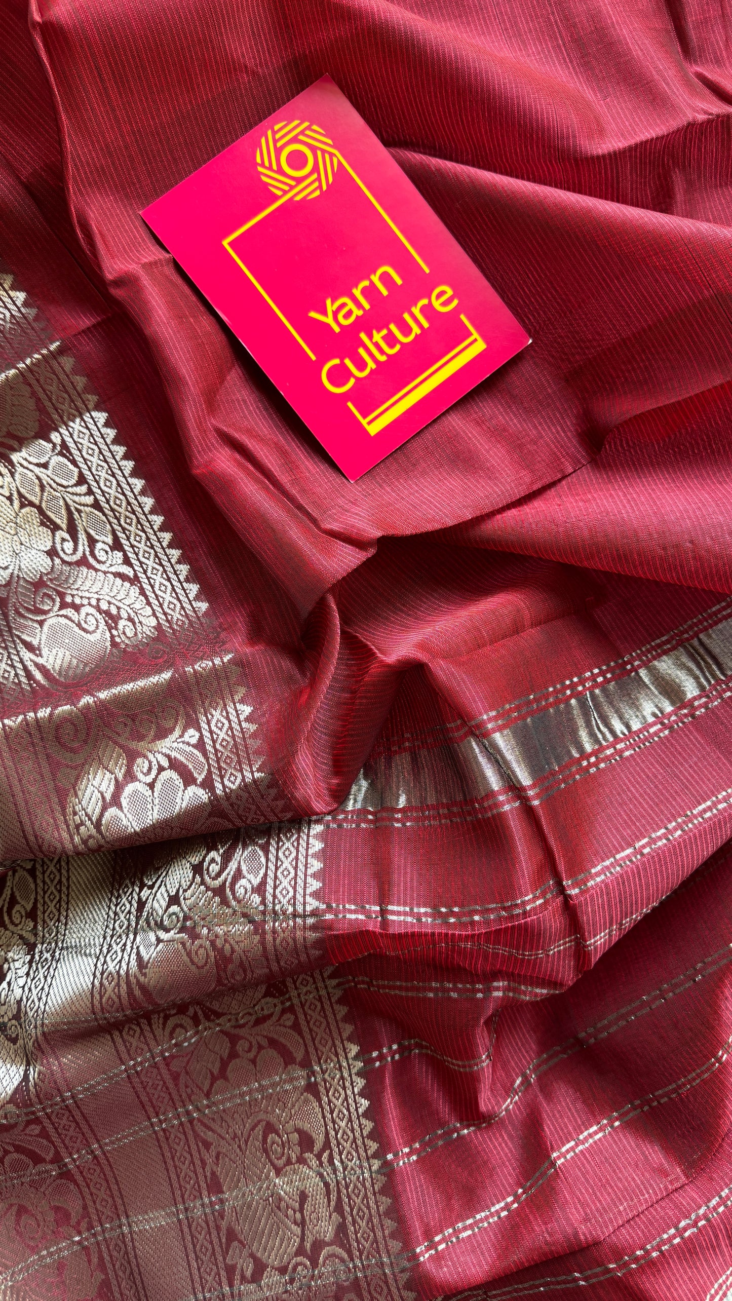 Maroon with silver peacock and floral woven zari border, mangalgiri silk cotton, handwoven, soft, light weight- YCWOTDMSCM03