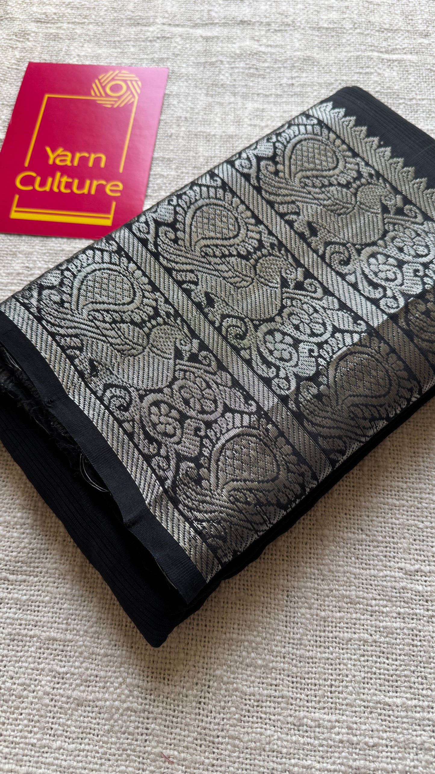 Black with silver peacock woven zari border, mangalgiri silk cotton, handwoven, soft, light weight - YCWOTDMSCM01