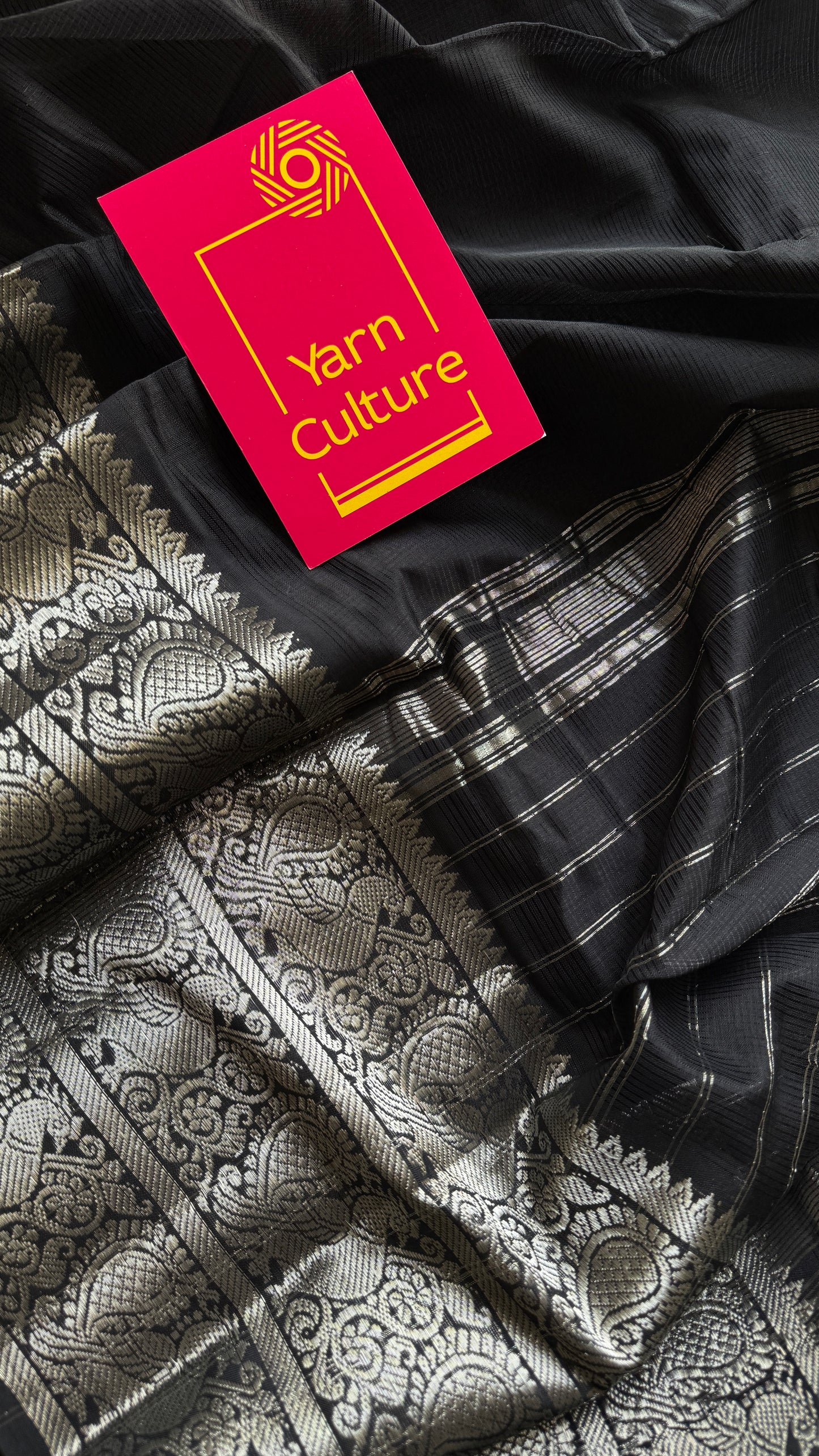Black with silver peacock woven zari border, mangalgiri silk cotton, handwoven, soft, light weight - YCWOTDMSCM01
