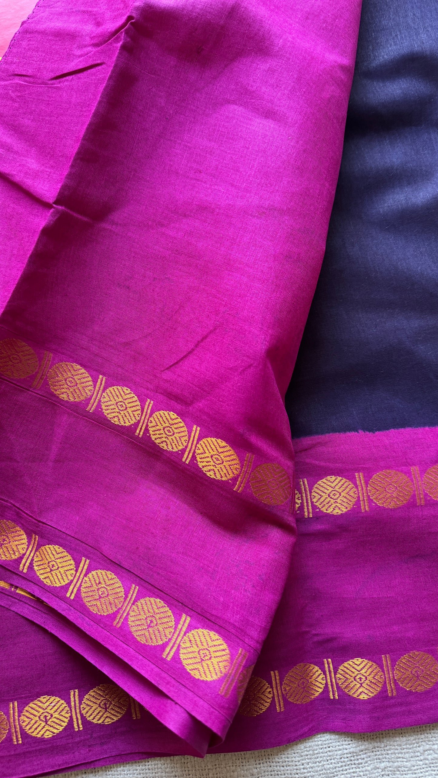 Dark blue with purple pink rudraksham motif border - Madurai Sungudi cotton YCCOTNSRC01