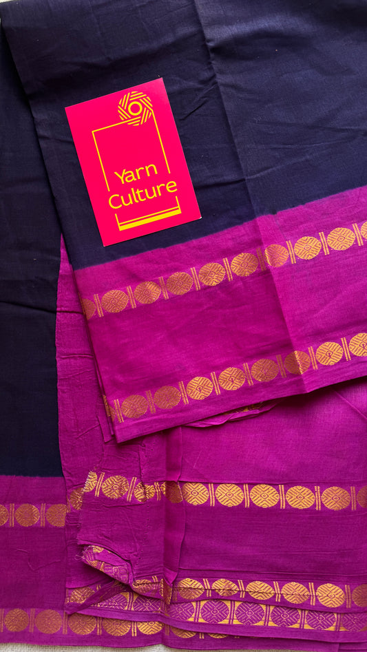 Dark blue with purple pink rudraksham motif border - Madurai Sungudi cotton YCCOTNSRC01