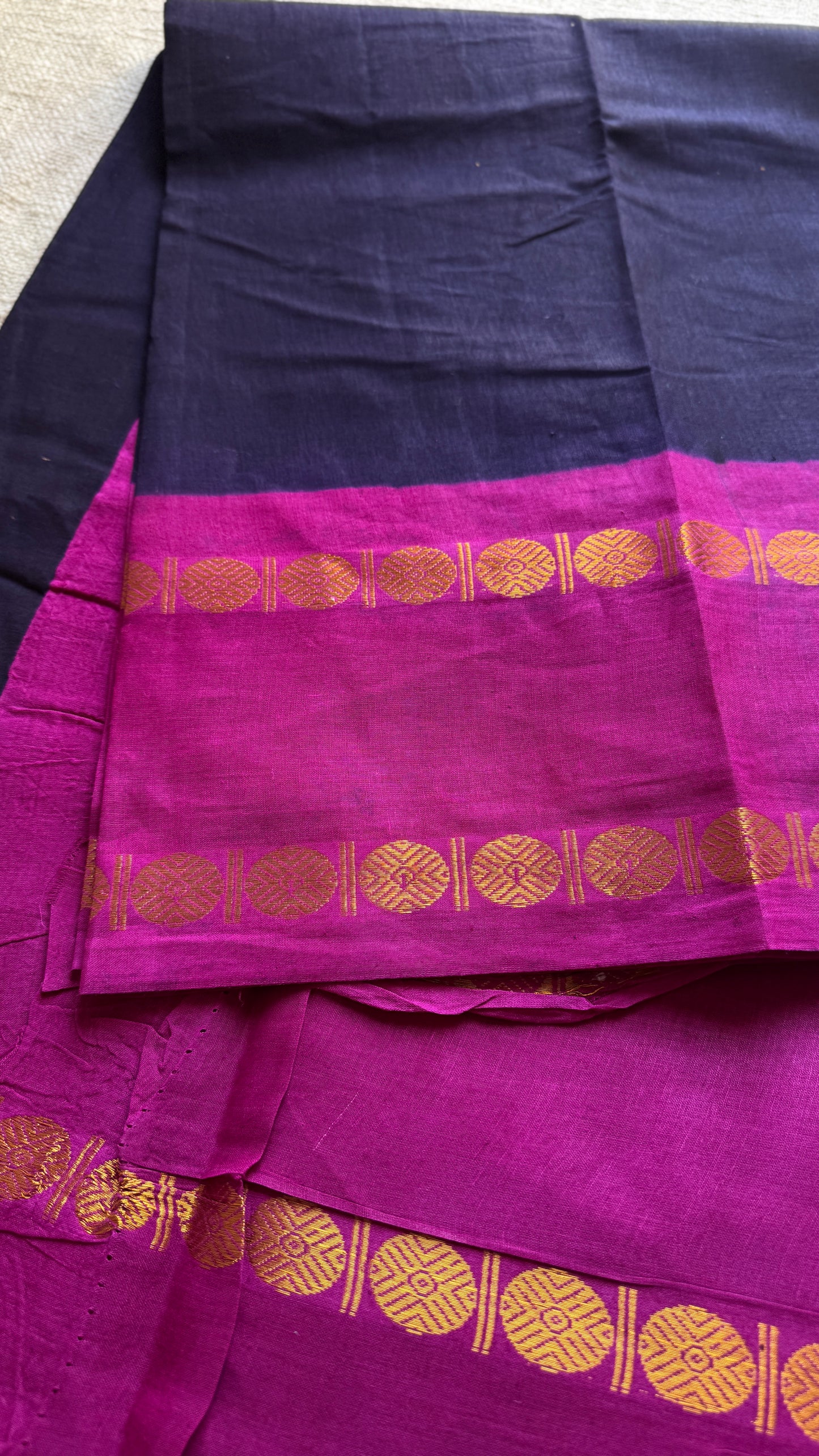 Dark blue with purple pink rudraksham motif border - Madurai Sungudi cotton YCCOTNSRC01