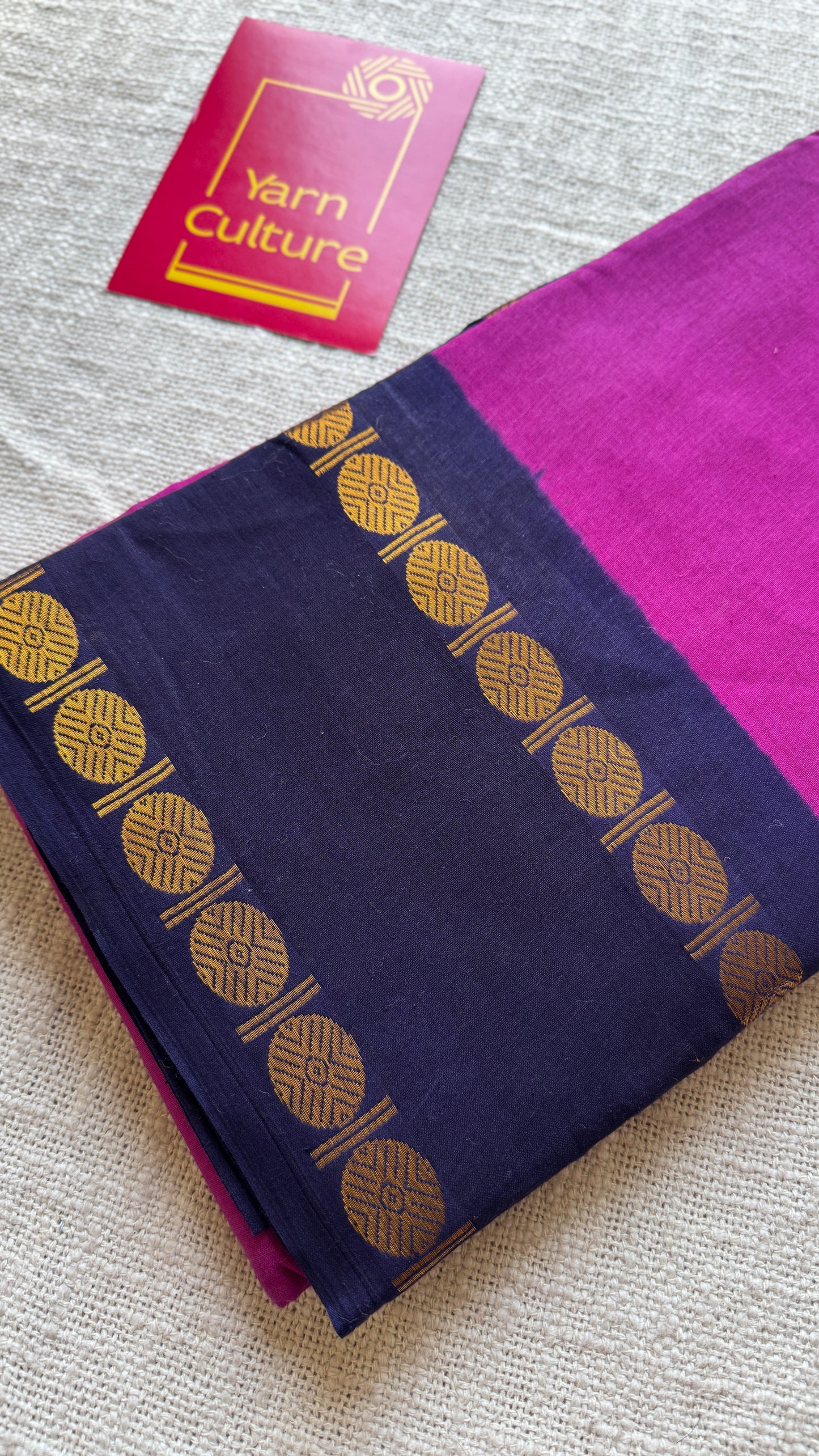 Purple pink with dark blue rudraksham motif border - Madurai Sungudi cotton YCCOTNSRC02