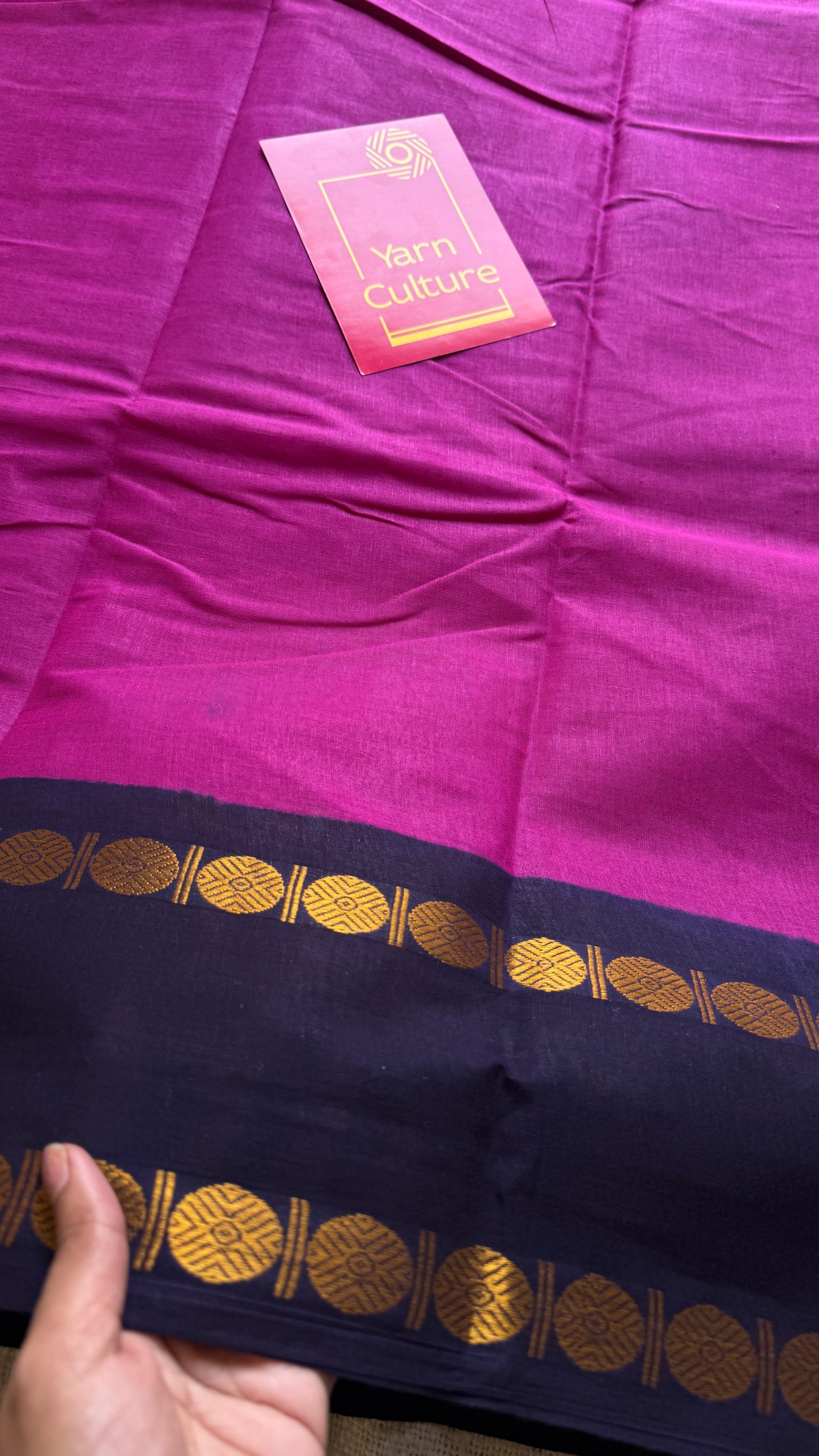 Purple pink with dark blue rudraksham motif border - Madurai Sungudi cotton YCCOTNSRC02