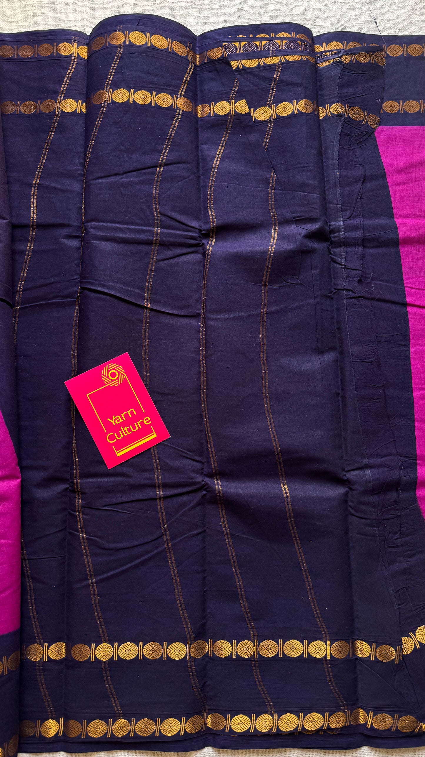 Purple pink with dark blue rudraksham motif border - Madurai Sungudi cotton YCCOTNSRC02