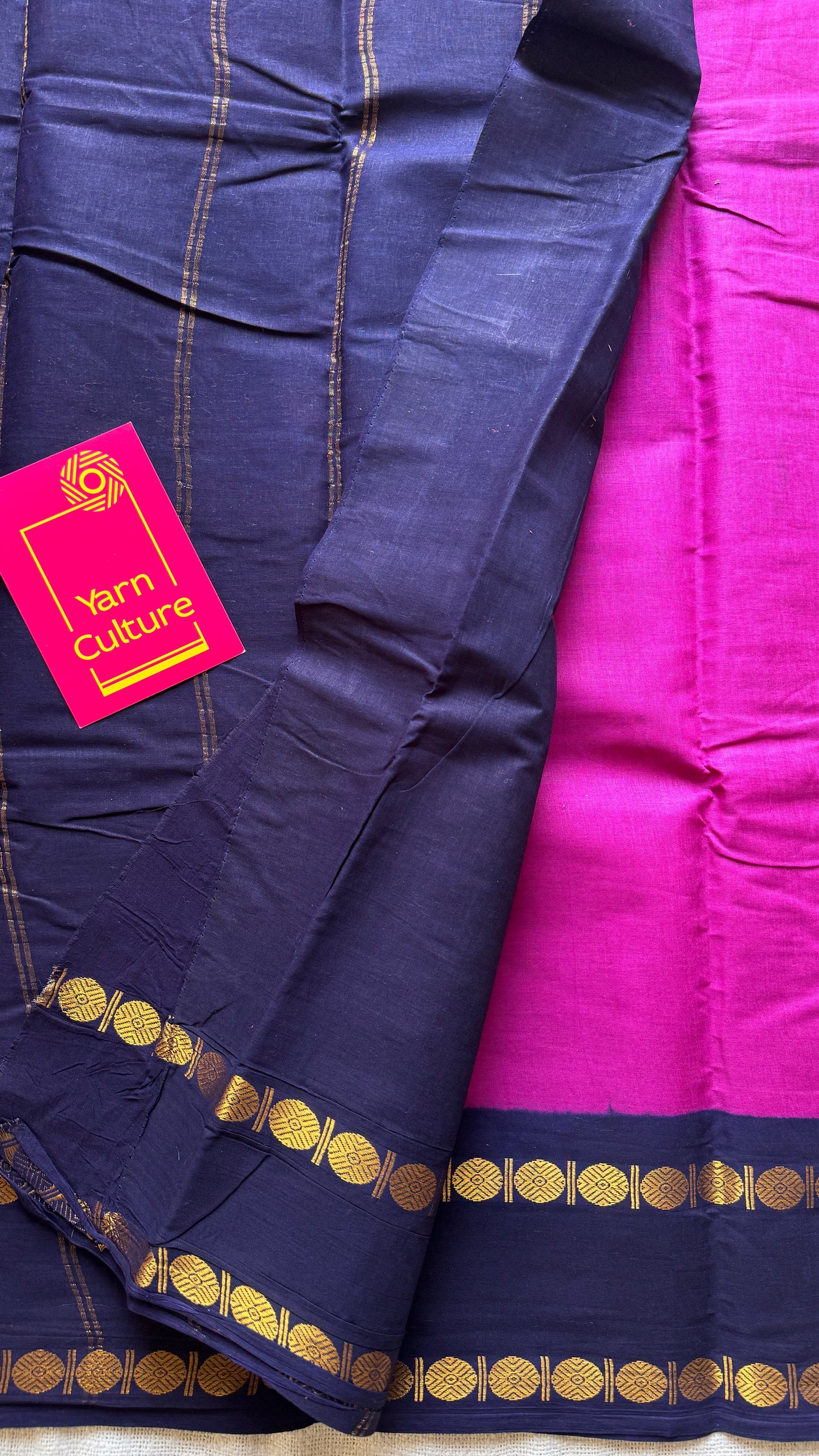 Purple pink with dark blue rudraksham motif border - Madurai Sungudi cotton YCCOTNSRC02
