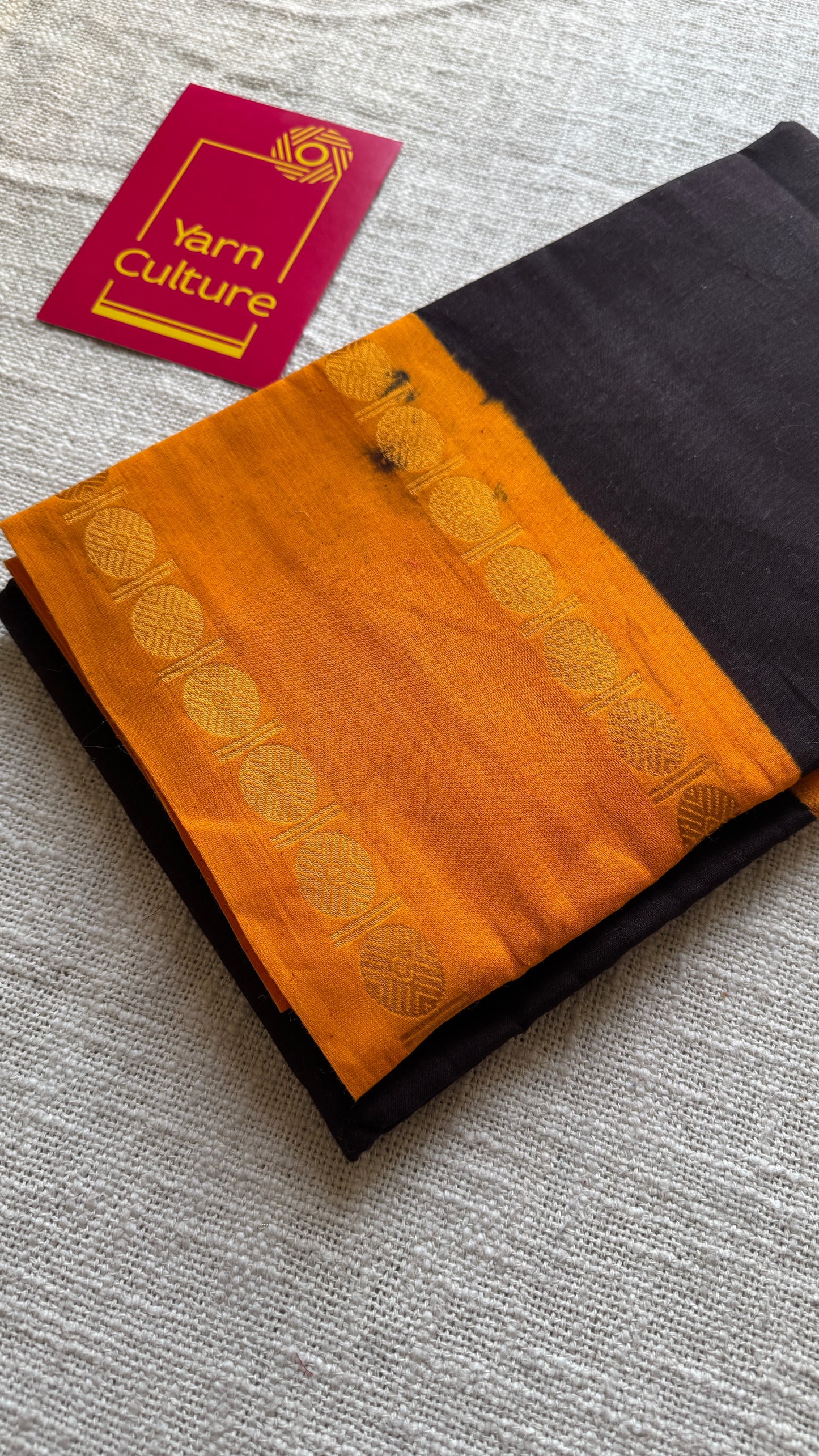 Black with yellow rudraksham motif border - Madurai Sungudi cotton YCCOTNSRC03