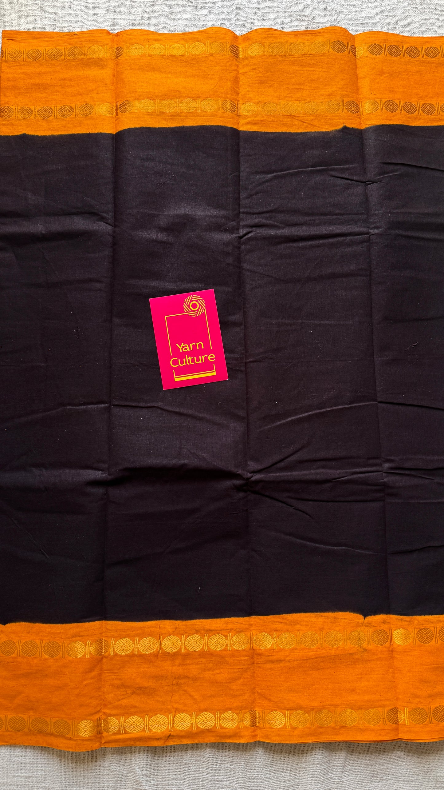 Black with yellow rudraksham motif border - Madurai Sungudi cotton YCCOTNSRC03